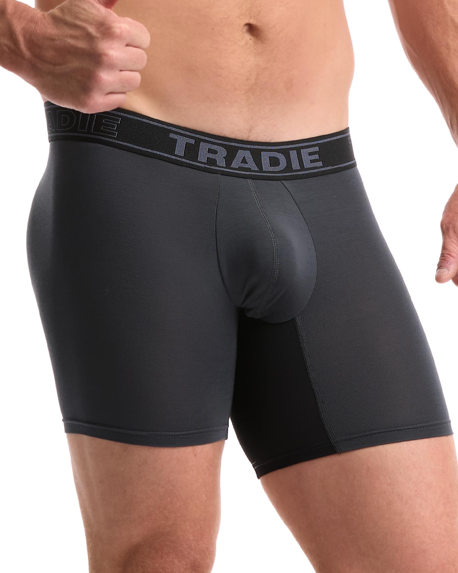 TRADIE Mens Bamboo No Chafe 2.0 Boxer Briefs, Concrete, Large