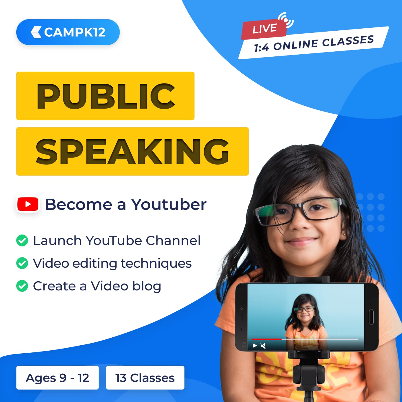 Camp K12 - Public Speaking - Become a Youtuber - 9-12 yrs - LIVE - 13 classes - 1:4 online group class [Email delivery in 2 Hours- no CD]-picture-20