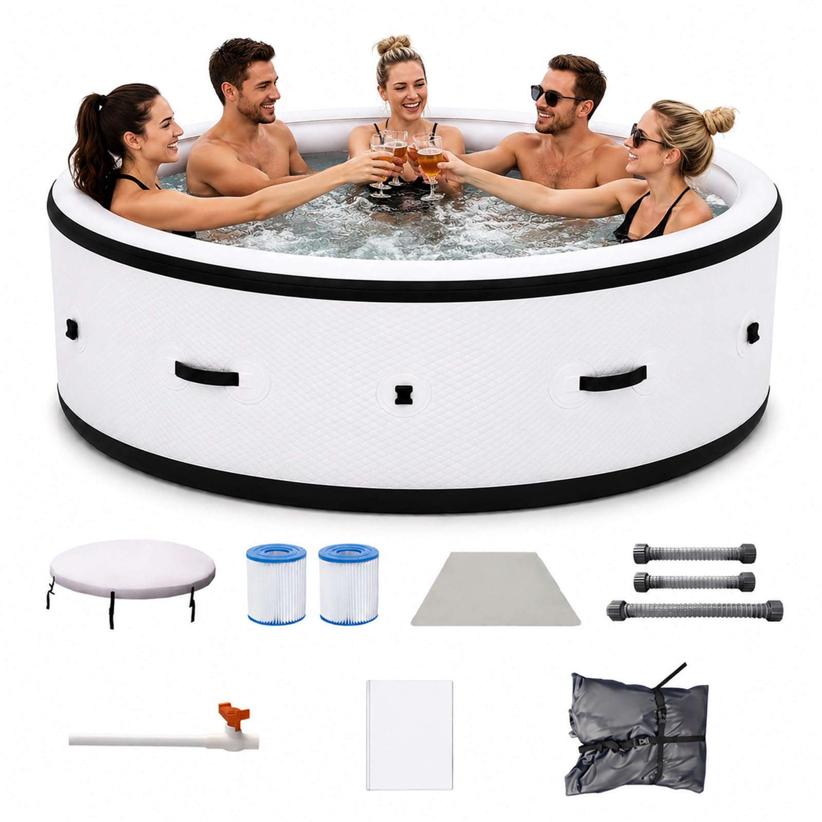 81" Inflatable Hot Tub 4-6 Person, Portable Blow Up Spa with 150 Therapeutic Bubble Jets, 104°F Rapid Heating System, 6-Color LED Light, Heavy Duty Puncture-Resistant Hot Tub for Patio Outside