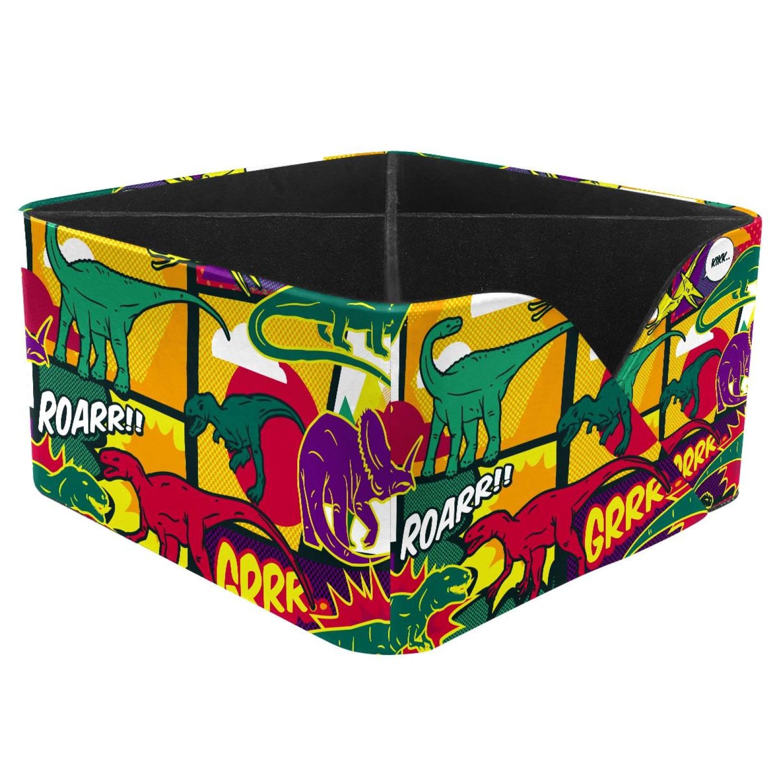 KengjuTesu Dinosaurs Comic Pop Art Style Pattern Desktop Organizer Pen Holder, Rectangular Pencil Cup for Office, Study and Makeup Stations