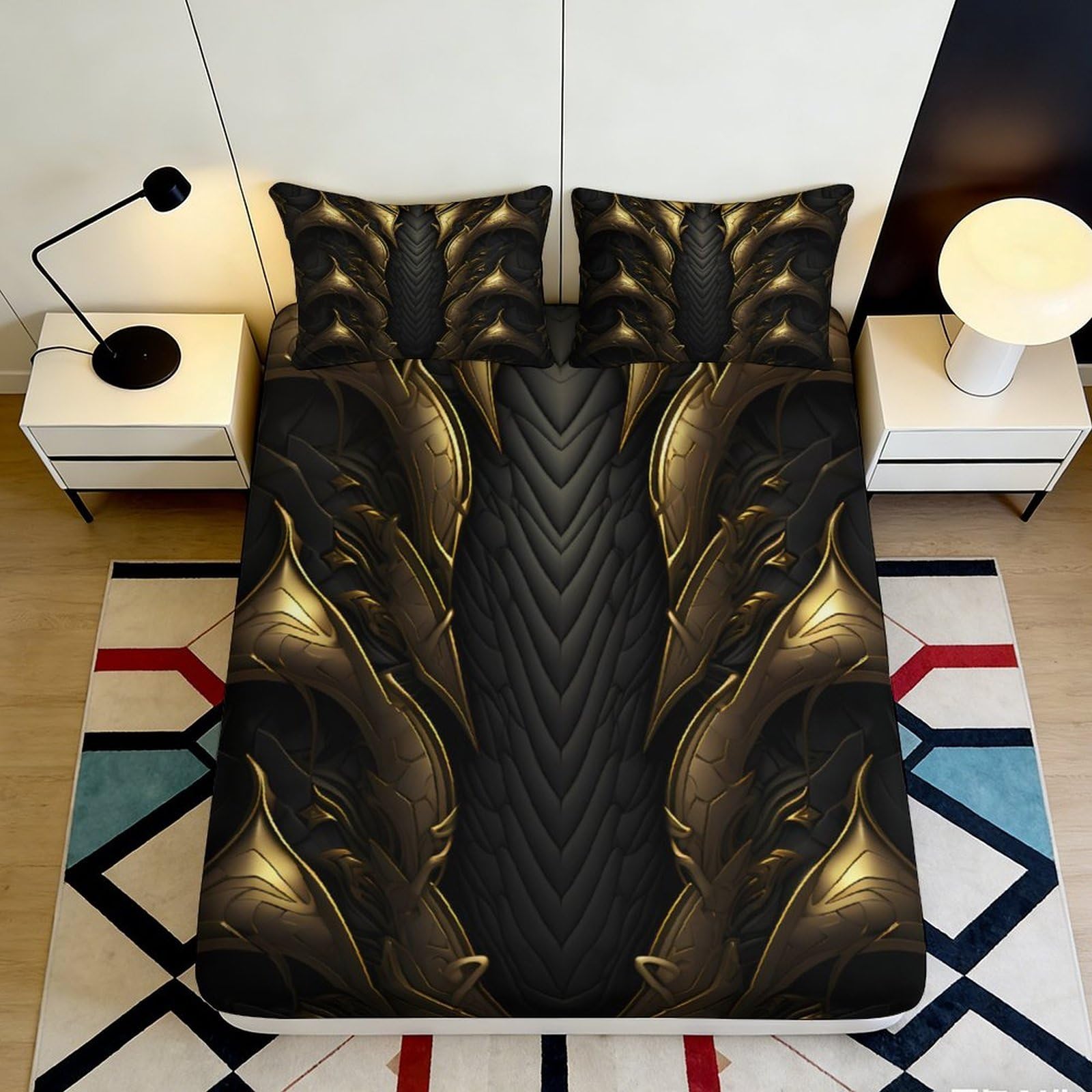 3D Printed Golden Abstract Fitted Sheet Microfiber Deep Pocket Non-Slip Bedroom Bedding Golden Mattress Fitted Cover 140x200x25cm