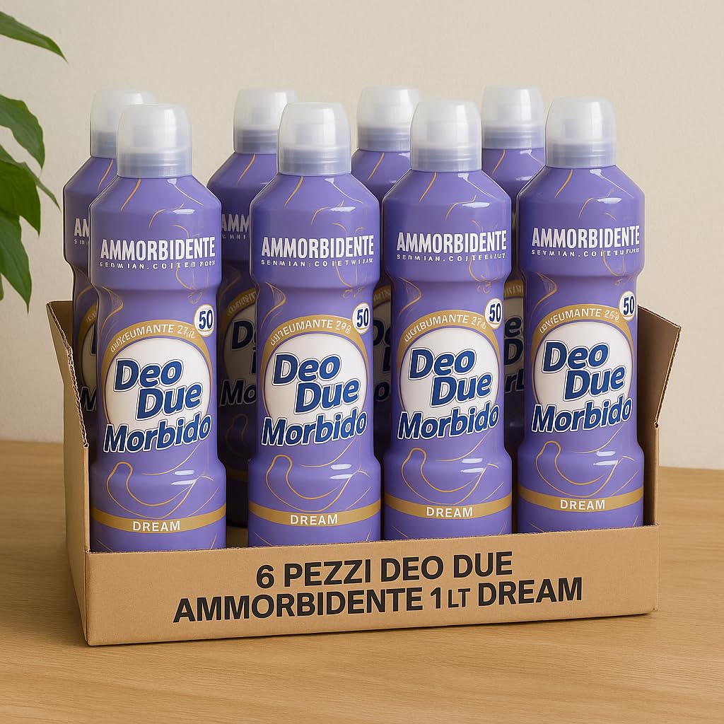 Ammorbidente Concentrato Deo Due Morbido 1L – Profumazioni Dream, Love, Nature e Sky – 3 o 6 Pezzi – 50 Lavaggi x Flacone (6x Ammorbidente Deo Due Morbido Dream 1L – Profumazione Intensa, 50 Lavaggi)