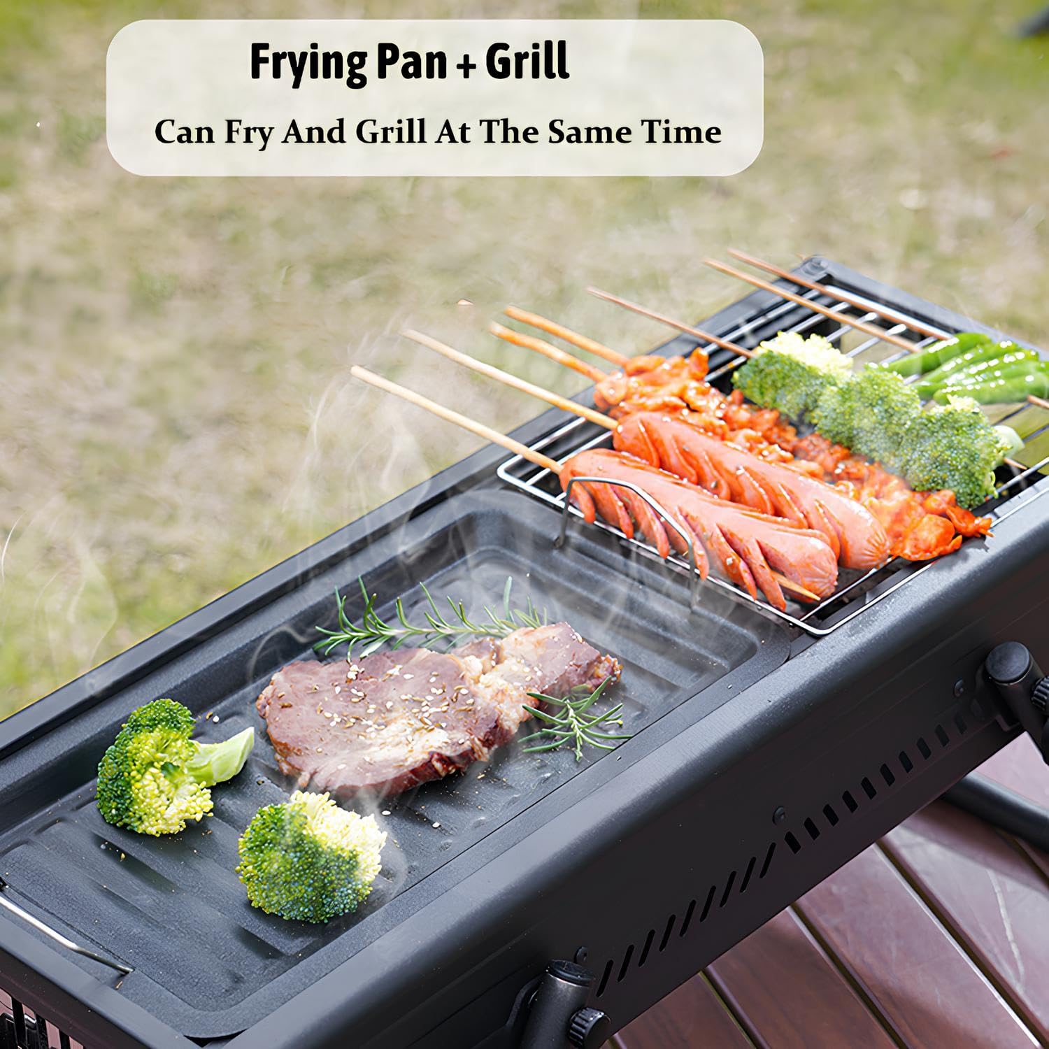 Griglia a carbone portatile con gambe pieghevoli, facile da pulire, vassoio rimovibile per carbone perfetto per cucinare all'aperto, ideale per 4 7 persone, barbecue compatto nero