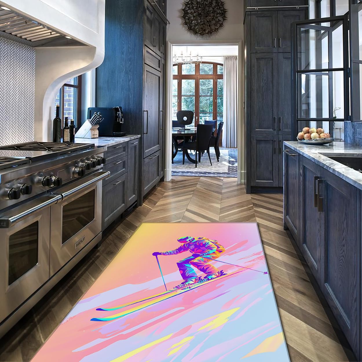 Vibrante Skier Design Area Tappeto Sport Tema Tappetino da Sci Decorativo Lavabile Non Spargimento Antiscivolo Tappeto a pelo corto per dormitorio soggiorno 90x180cm