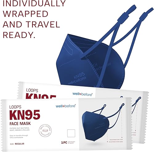 Miniatura 7 de Well Before KN95 - Paquete de 10 mascarillas desechables Mascarilla envuelta individualmente con lazo ajustable para las orejas
