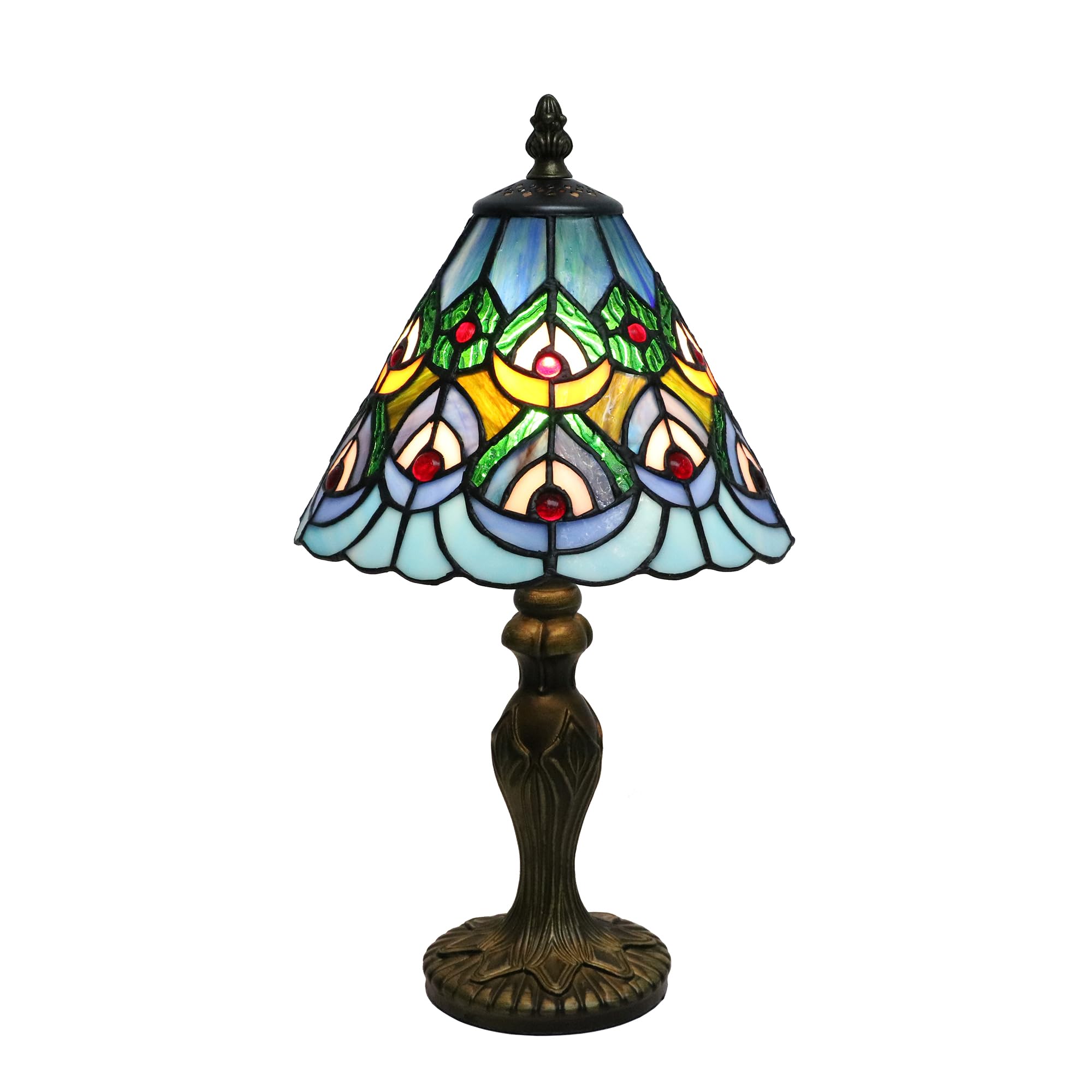 Lámpara de Mesa Tiffany, Lámpara de Mesa de Centro de Vidrio Multicolor Retro de 8 Pulgadas, Lámpara nocturna azul, Faros de cama, Lámparas de restaurante [Excluyendo bombillas]