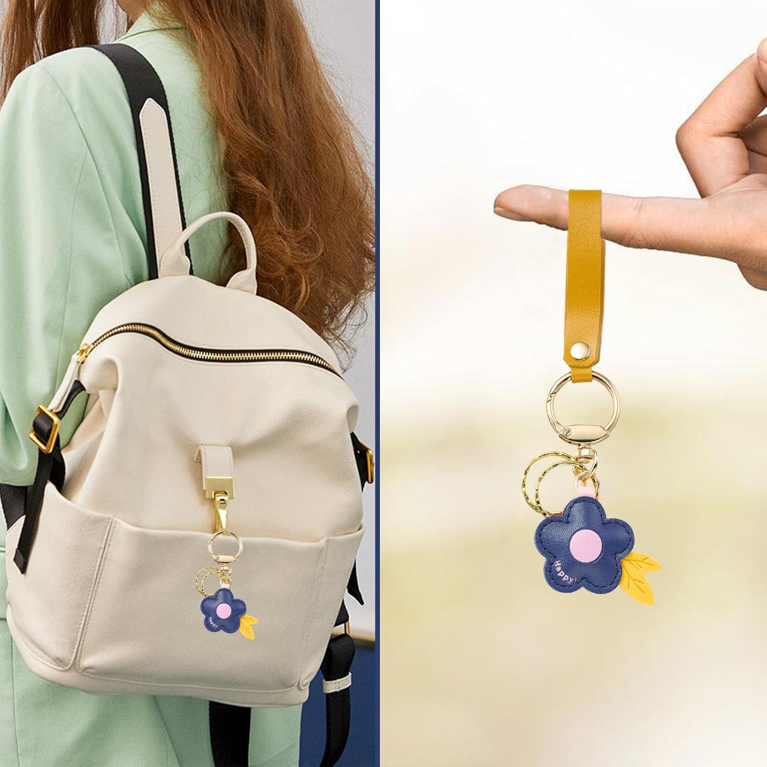 Leather Bag Charm for Handbags Flower Purse Charms with Alloy Ring Buckle for Purse Bag Charm Backpack Women - Image 7