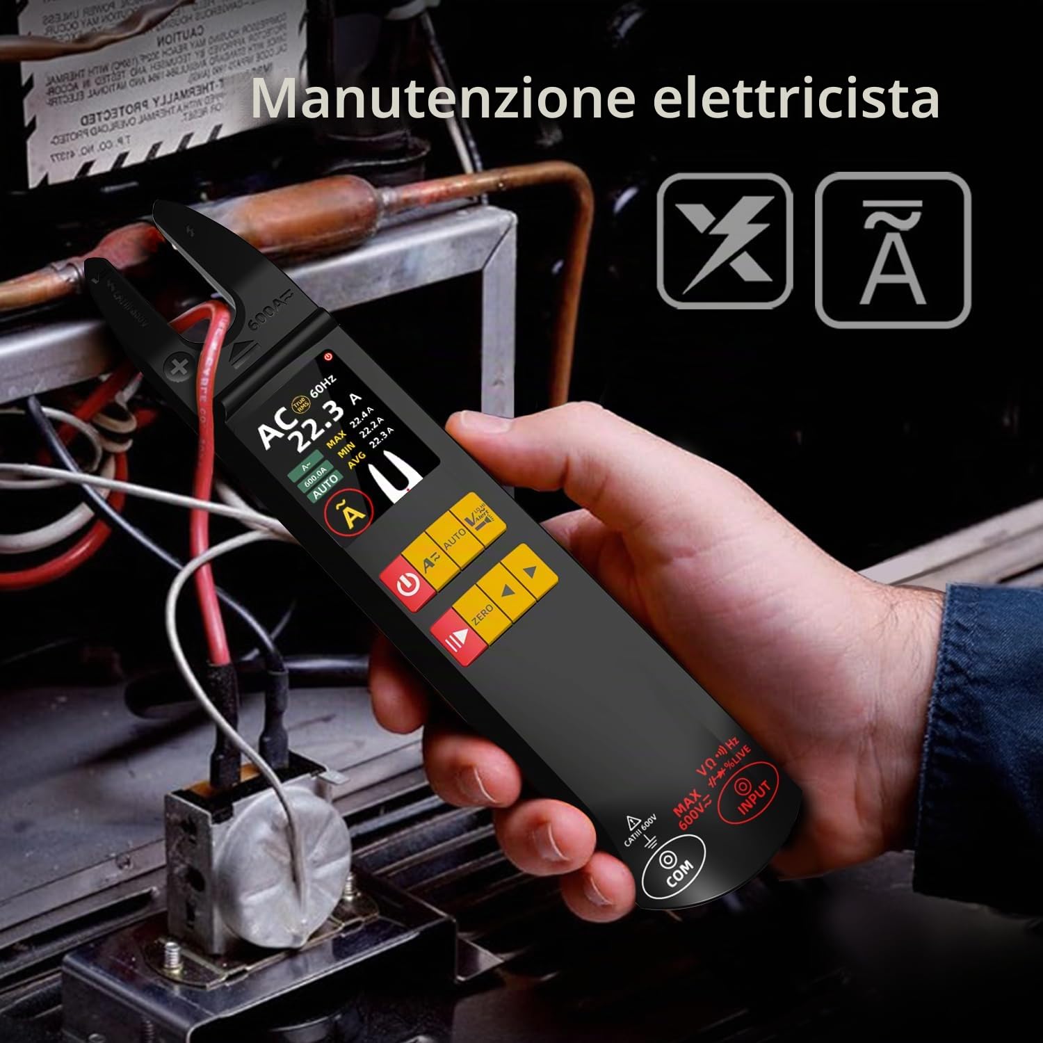 BSIDE U5 Pinza Amperometrica Aperta DC AC 600A TRMS Multimetro Digitale Automatico con 2,8" Grande Display a Colori Tester di Tensione Corrente Frequenza Diodo Capacità NCV Filo Elettrico
