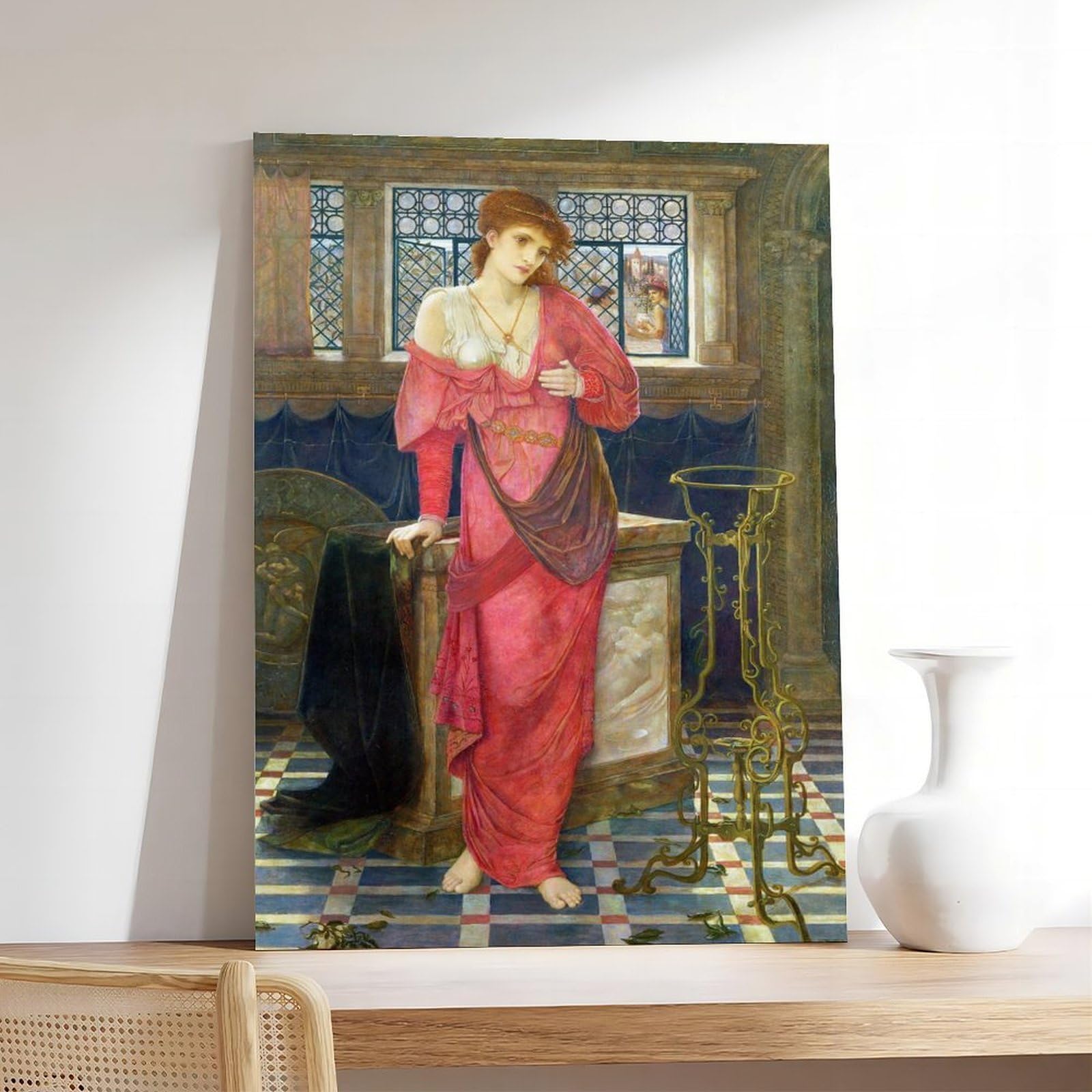 ANFOTCM John Melhuish Strudwick, Isabella I Garnek Bazylii, obraz na płótnie, plakat na ścianę, dekoracja domu, szkoły, biura, 40 x 60 cm, 16 x 24 cale