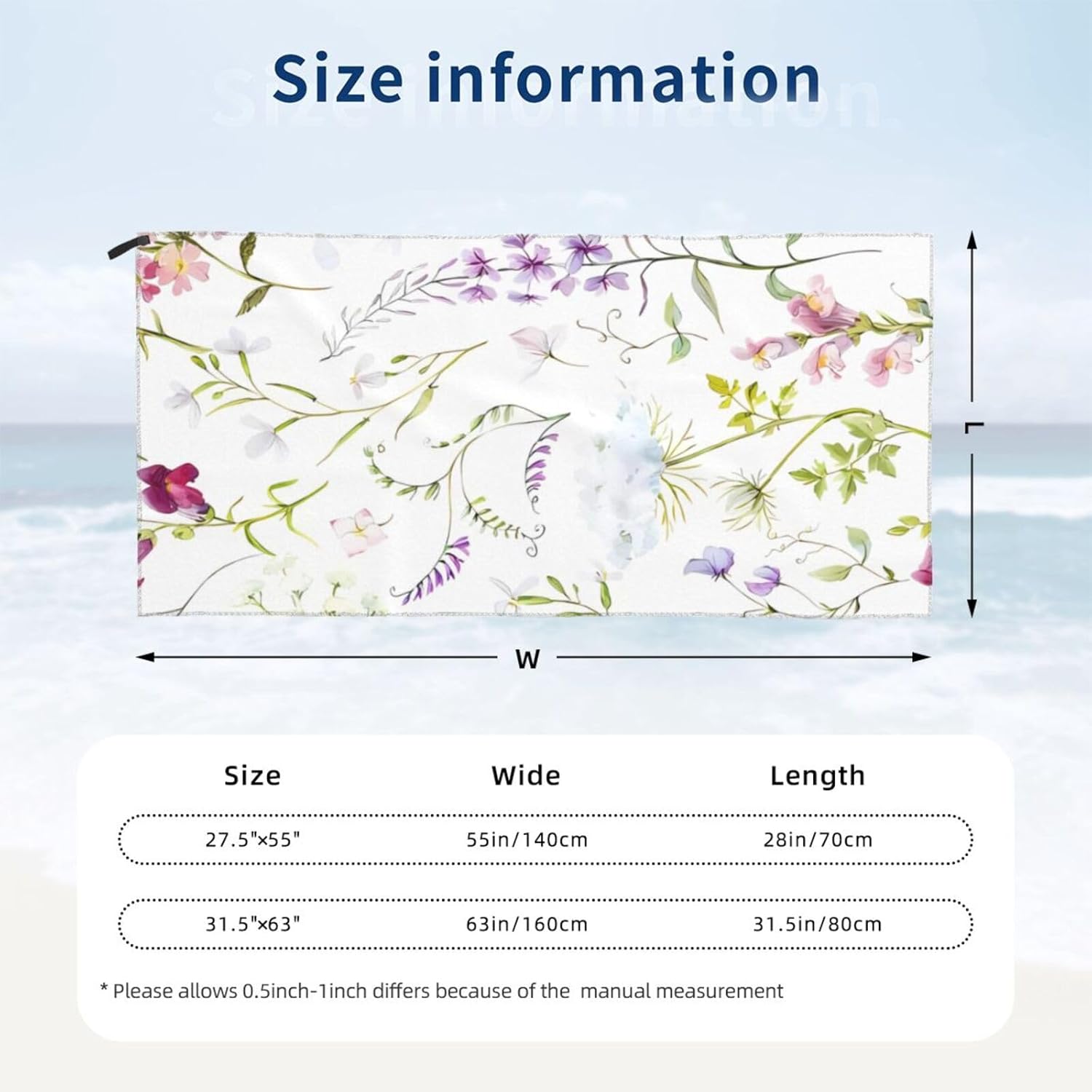 KHiry Microfiber Towel Beach Towels Watercolor Floral Pattern Quick Dry Towel Soft Lightweight Travel Towels Absorbent Large Easy Pack Travel Things Beach Blanket for Gym Sports Swimming