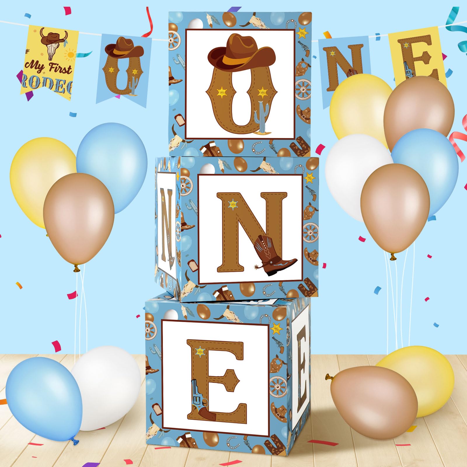 Honoson3 Pcs My First Rodeo Balloon Boxes with ONE Letters 1st Birthday Decorations Birthday Party Decor for Boy Girl Cake Smash Backdrop Baby Shower Photo Prop Supply