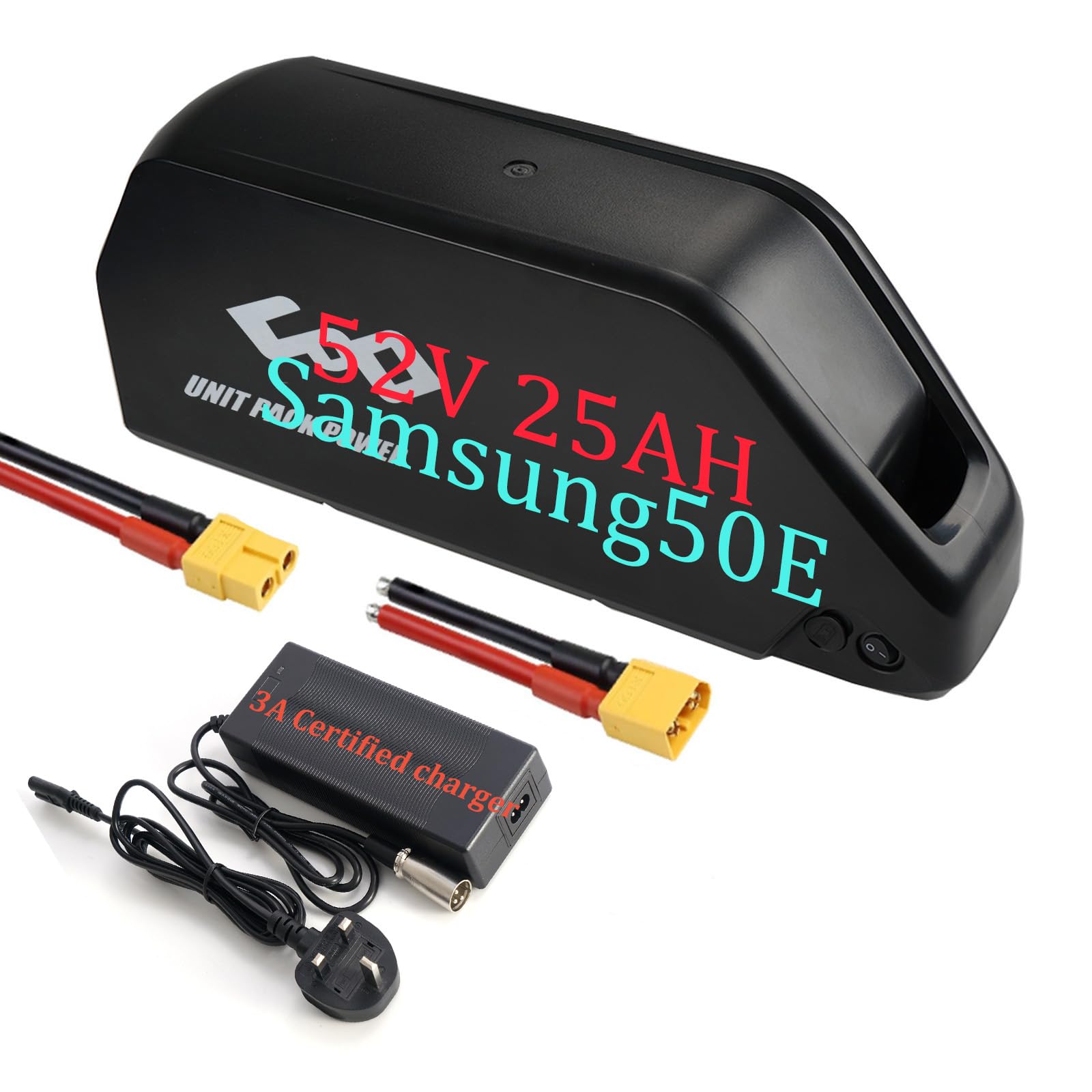 UK- Ebike battery 52V 25AH (Sam.sungCell) Lithium long range electric bike battery for 1500W 1000W 750W 500W Motor, Ba-fang, AW, Most Ebike conversion kit