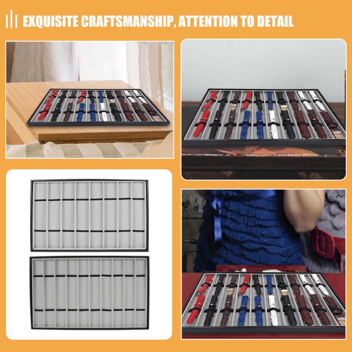 UKCOCO 2pièces Plateau de Rangement pour Montres et Bracelets et Compartiments Design Élégant et Fonctionnel pour Bureau ou Décoration