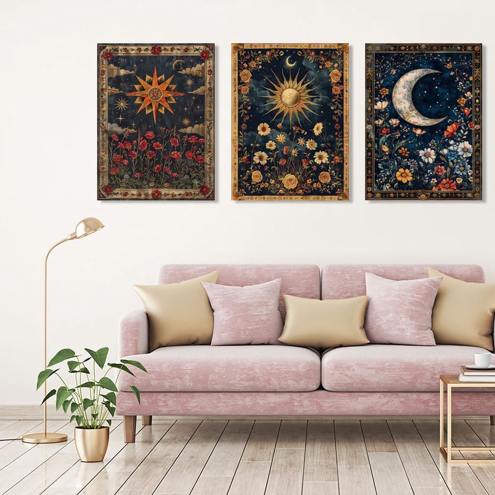 3 pack Sun Moon Stars Paint by Numbers Kit for Adults Beginner,Celestial body Easy Adult Paint by Number Kits on Canvas DIY Painting for Beginners Art by Numbers for Home Wall Decor 16x12 Inch