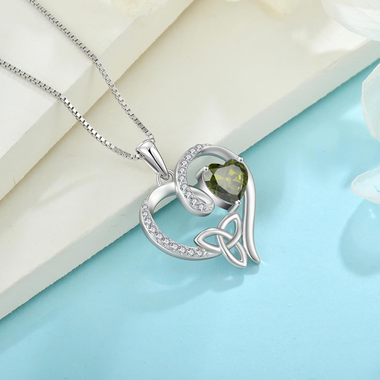 Celtic Knot Necklace 925 Sterling Silver Love Heart Trinity Knot Pendant Irish Good Luck Necklace Birthstone Jewelry for Women - Image 4