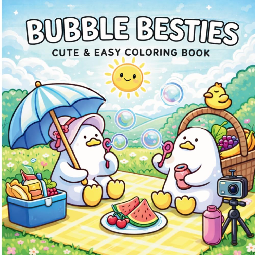 Bubble Besties - Cute & Easy Coloring Book: Adorable Kawaii Characters, Outdoor Adventures & Feel-Good Scenes for Teens and Adults