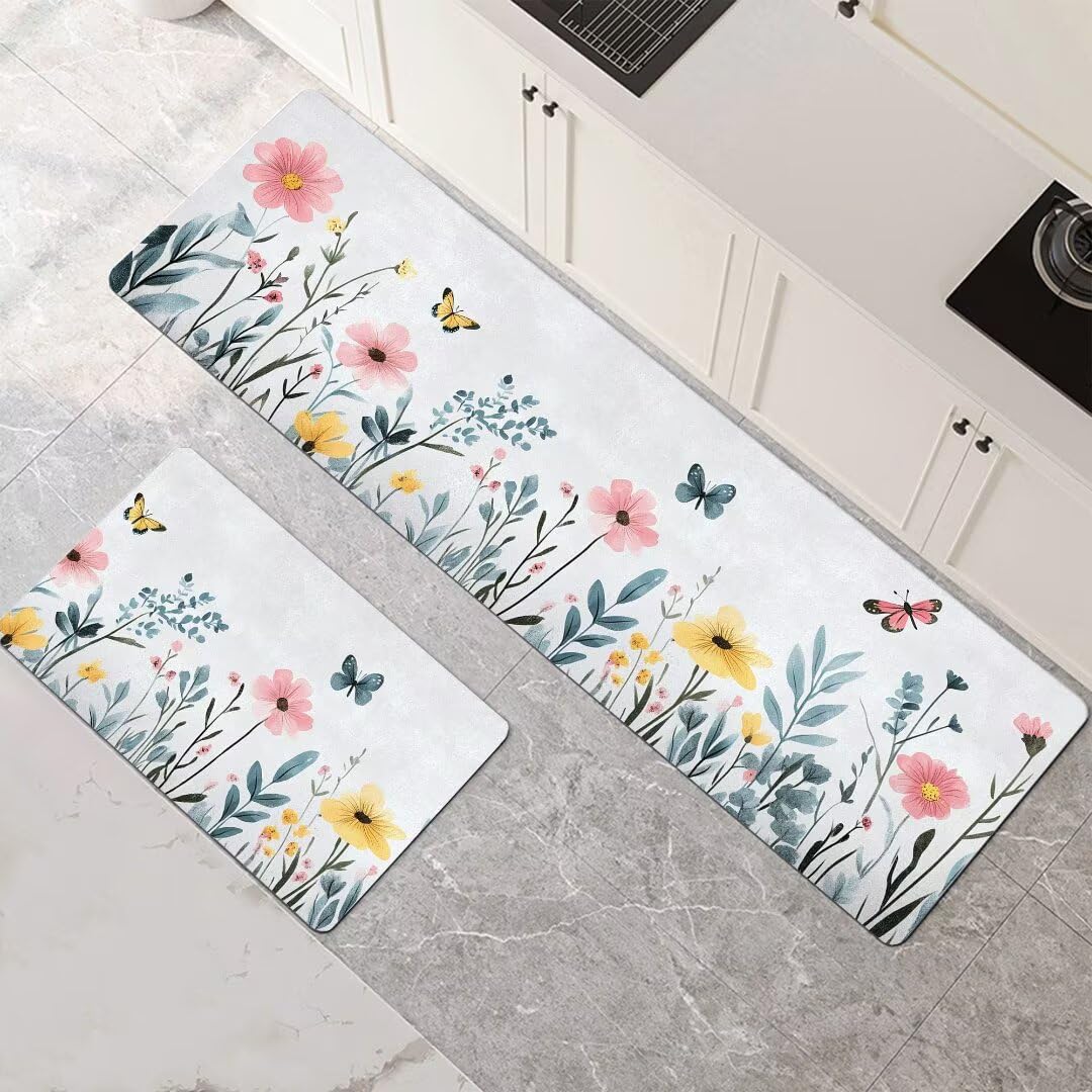 Alfombras de cocina lavables y antideslizantes con diseño floral para un hogar limpio y seguro