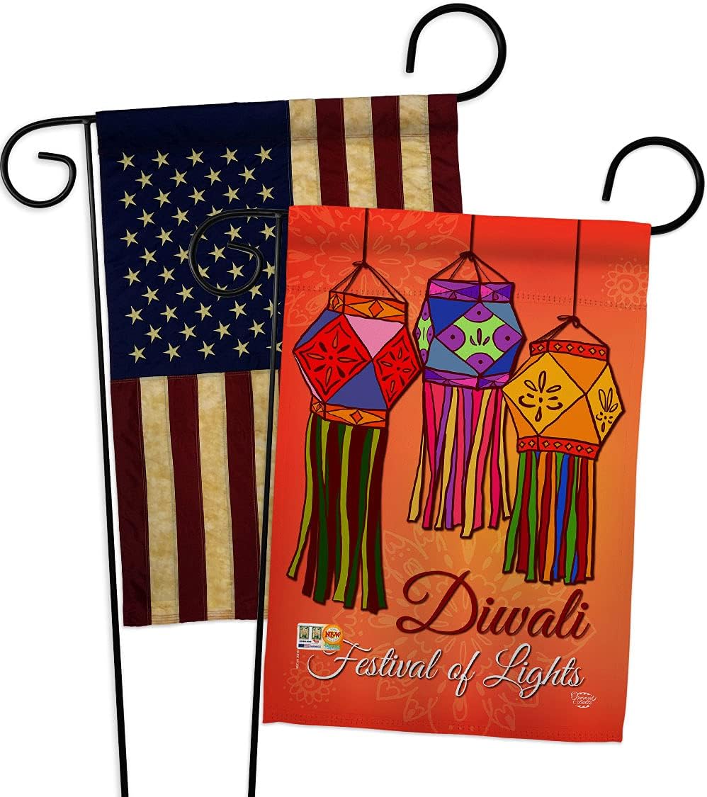 Festival Of Lights Garden Flags Pack Celebration Diwali Deepavali Hindus Religious Support Our Troops Small Decorative Gift Yard House Banner Double-Sided Made In USA 13 X 18.5