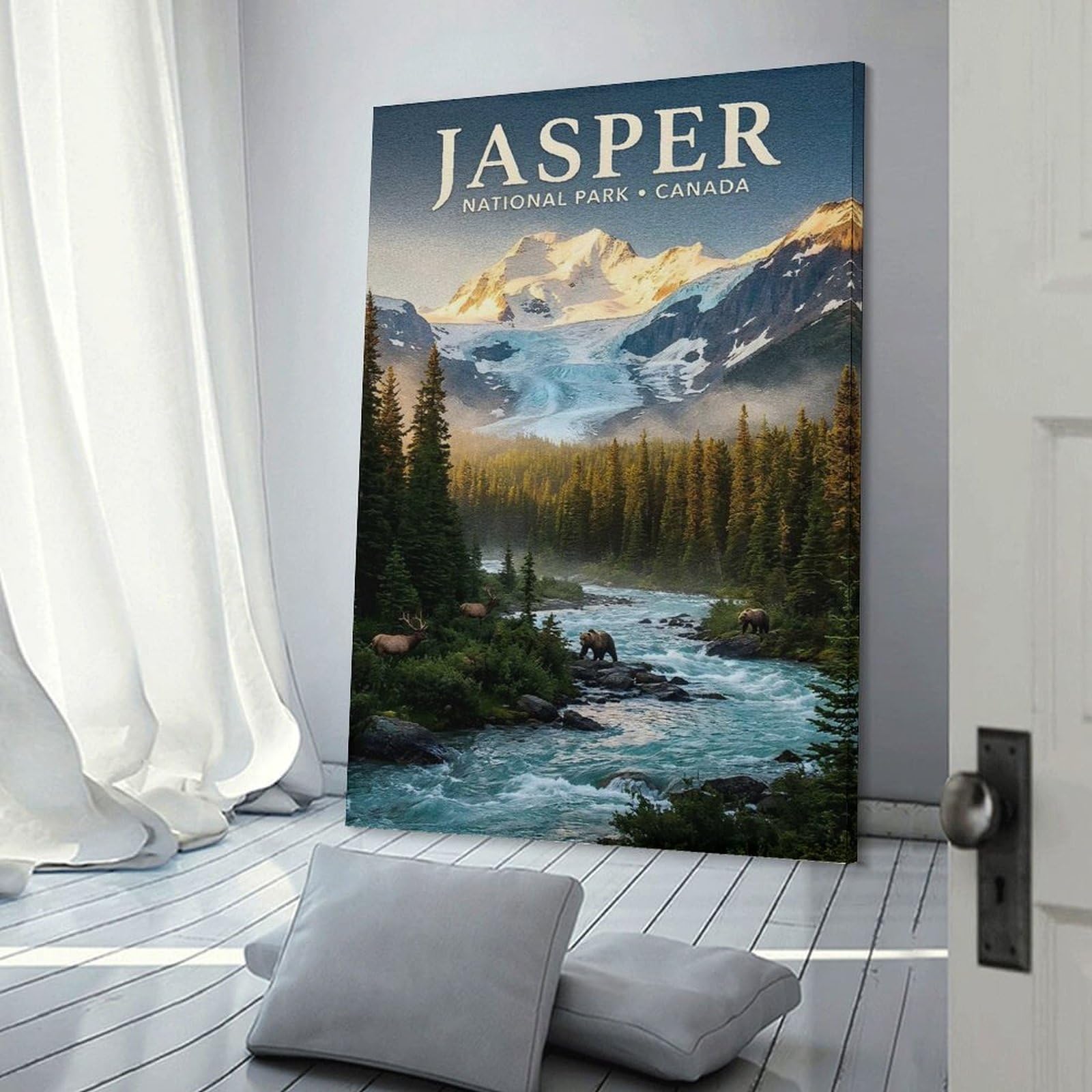 Junmoney Frame-Style-1 Jasper National Park Canada Landscape Wall Picture Print 12X18inch(30X45cm), For Corridors, Hallways Or Apartment Entries, Wall Decor To Refresh Empty Corners