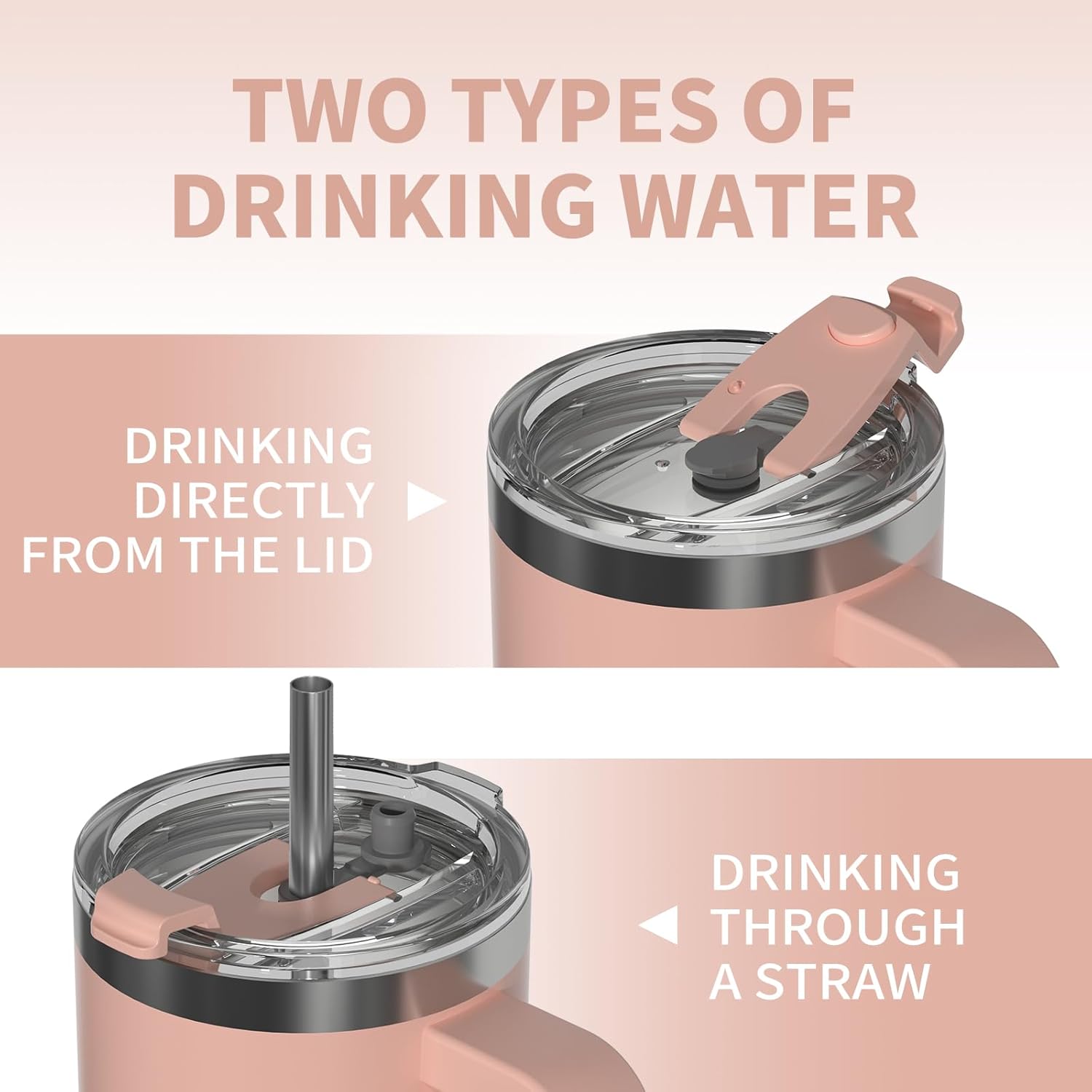 40 oz Tumbler with Handle,Tumbler with Lid and Straw,Double Wall Insulated Cup Stainless Steel Travel Mug(Cold for 34 Hours),Water Bottle for Iced Tea,Coffee,Cold Beverages(Pink) - Image 4