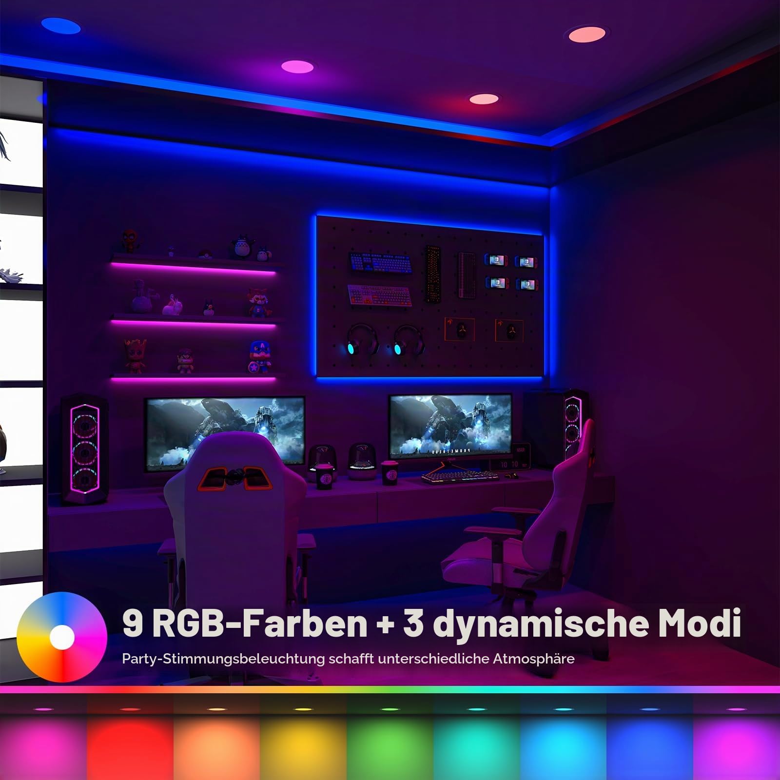ChangM LED Einbaustrahler RGBW mit Fernbedienung 7W, LED Spots 230V Deckenspots IP44 Einbauspots Flach 2700K-6000K Dimmbar mit Farbwechsel Für Badezimmer Küche 3inch 68mm-85mm 12er-Pack