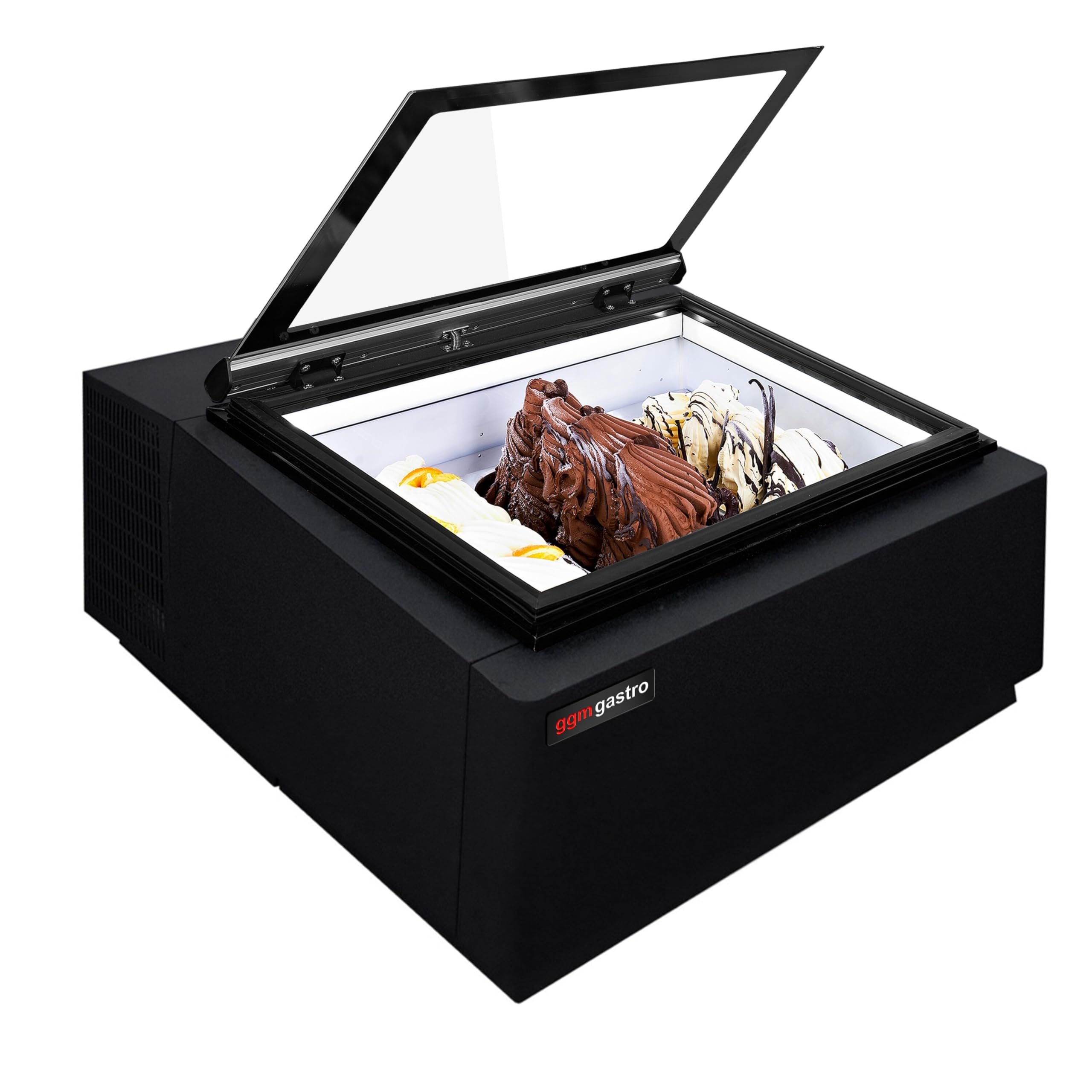 GGM Gastro Tisch-Eisvitrine 670mm für 3x 5L Eisbehälter | Robuste Edelstahlkonstruktion, beheizbare Scheiben für klare Sicht, automatische Abtaufunktion, energieeffizient