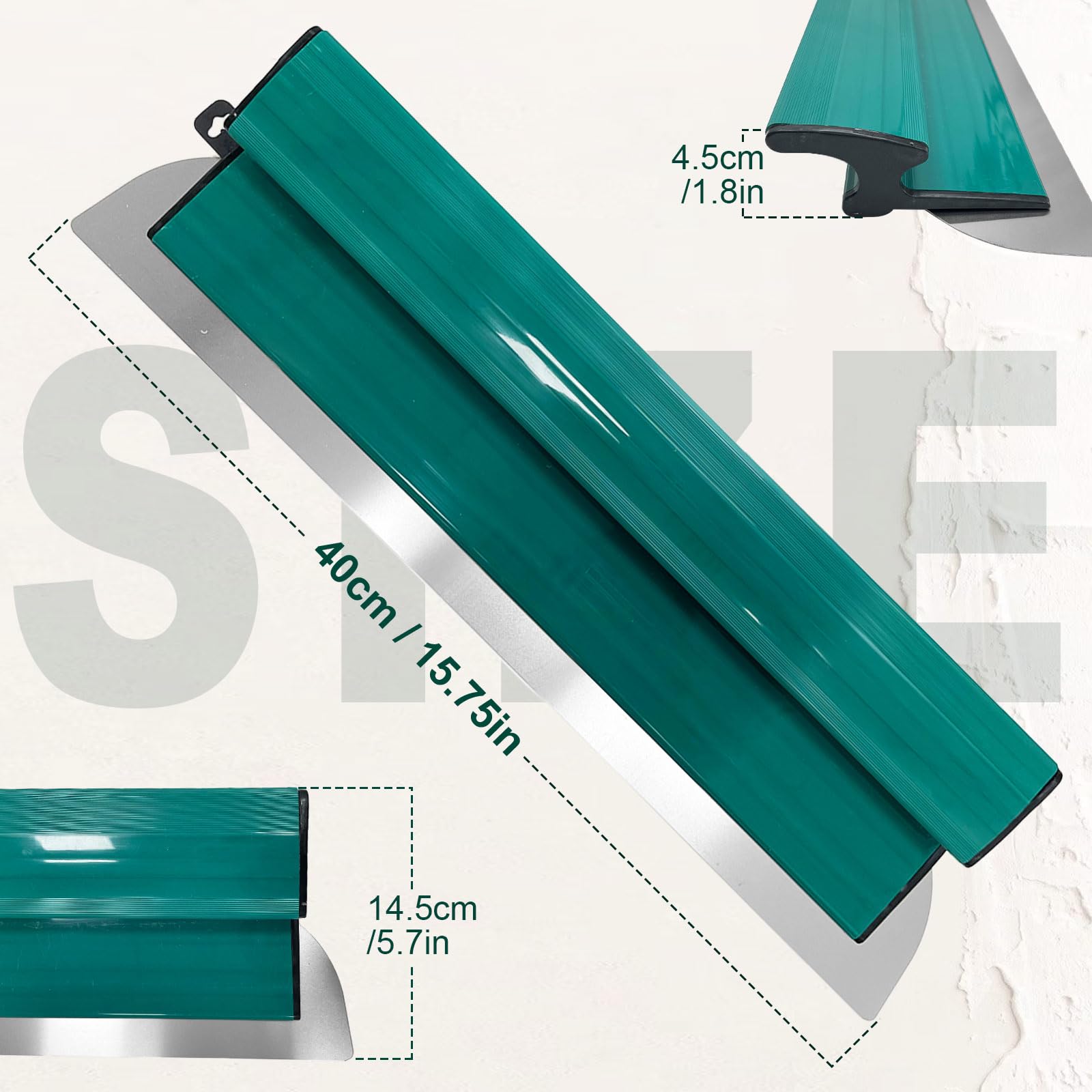 Hoja de desnatado para paneles de yeso, hoja de acero inoxidable de 0.4 mm, paleta de yeso alisadora y derribada para decoración de pared de área de trabajo (verde-16 pulgadas)