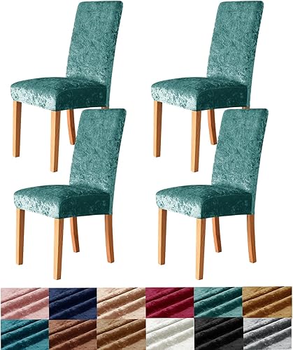 Miniatura 9 de Juego de 6 fundas para sillas de comedor, fundas de asiento elásticas de terciopelo para sillas de comedor, extraíbles y lavables, fundas