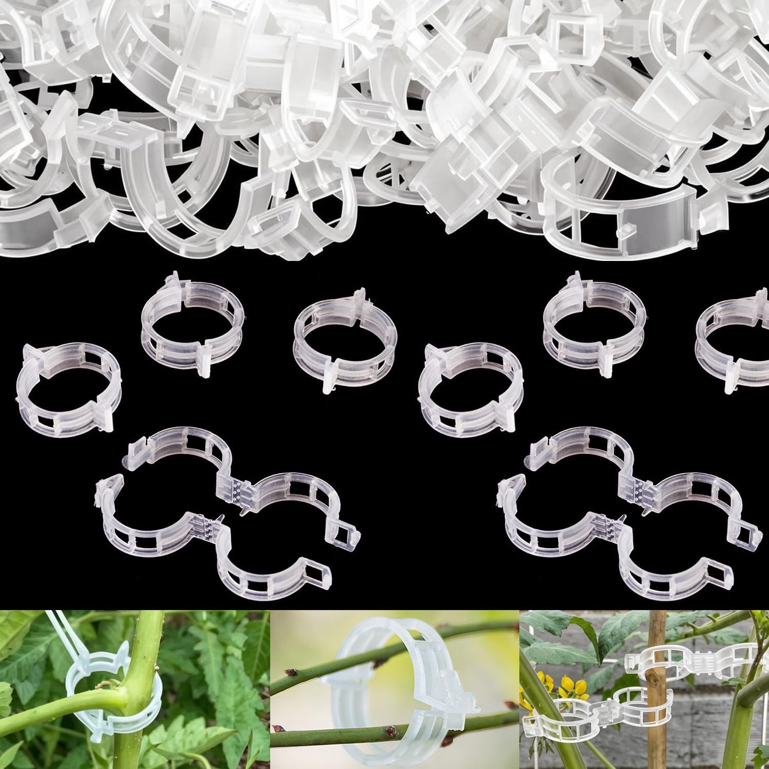 Secured Plastic Plant Clip, Tomato Clips, Secured Plant Support Clips for Climbing Plants, Plastic Trellis Clips for Fixing Stem and Vine, 2025 Upgrade (300, WHITE)