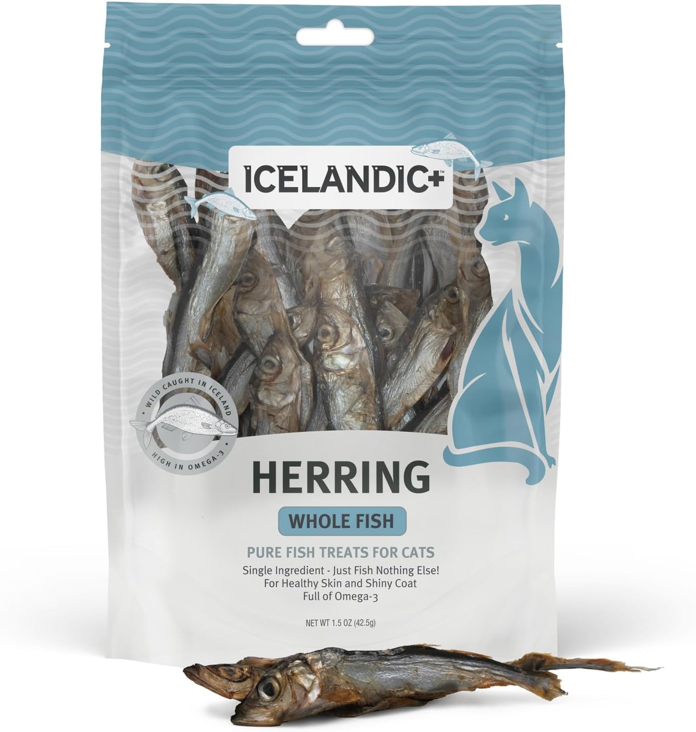 Icelandic+ Whole Fish Herring - 1.5oz Bag - Cat Treats, Pure Wild-Caught & Air-Dried, Single Ingredient Snack, Pet Chew, Just The Fish Nothing Else