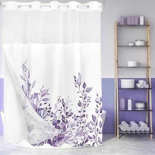 Vista 547 de Tititex - Juego de cortinas de ducha de eucalipto verde oliva, hojas de acuarela en la parte superior con decoración floral de baño, 60 x 72 Hojas