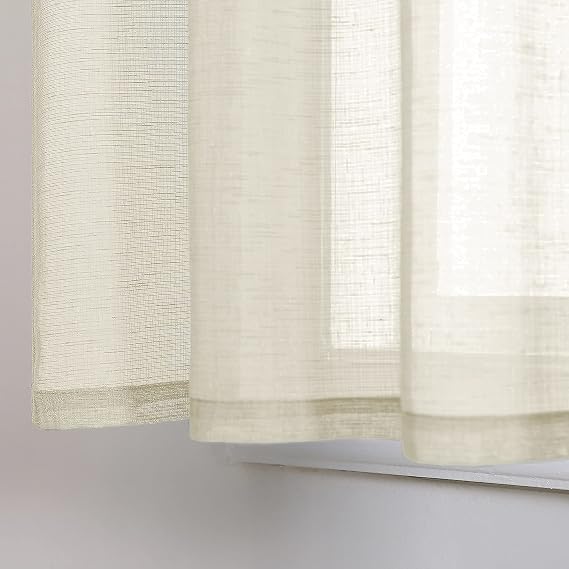 Cream Short Curtains 24 Inch Length for Small Windows 2 Pieces Rod Pocket Semi Sheer Linen Textured Beige Country Kitchen Curtains Tiers for Half Window Bathroom Basement Bedroom Door Sink 30x24 Long