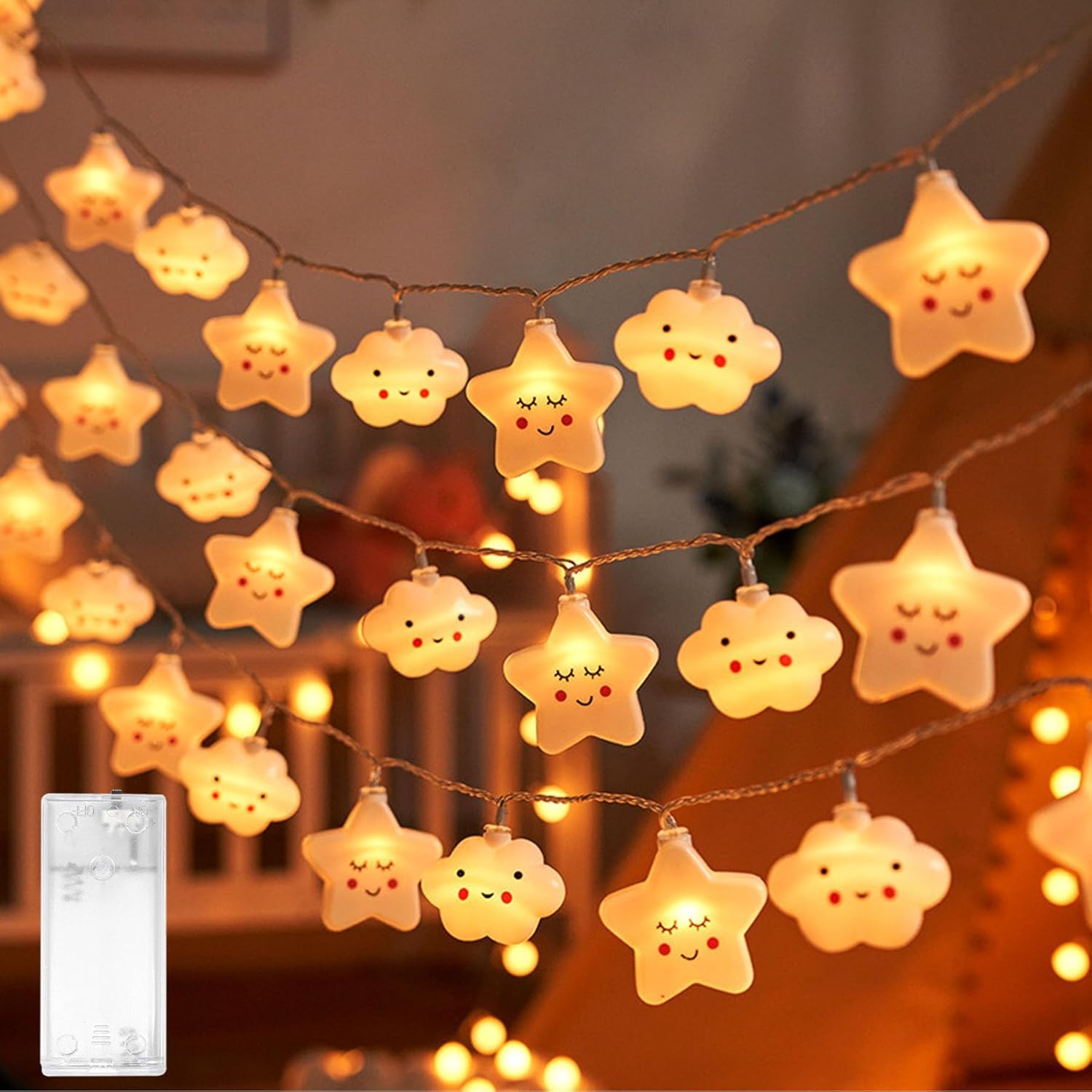 Star Cloud Fairy Lights, Fairy Lights Children's Room, LED Fairy Lights, Battery Operated, LED Fairy Lights, Star Cloud Design, Fairy Lights Indoor Outdoor for Garden, Wedding, Room Decoration — image 1
