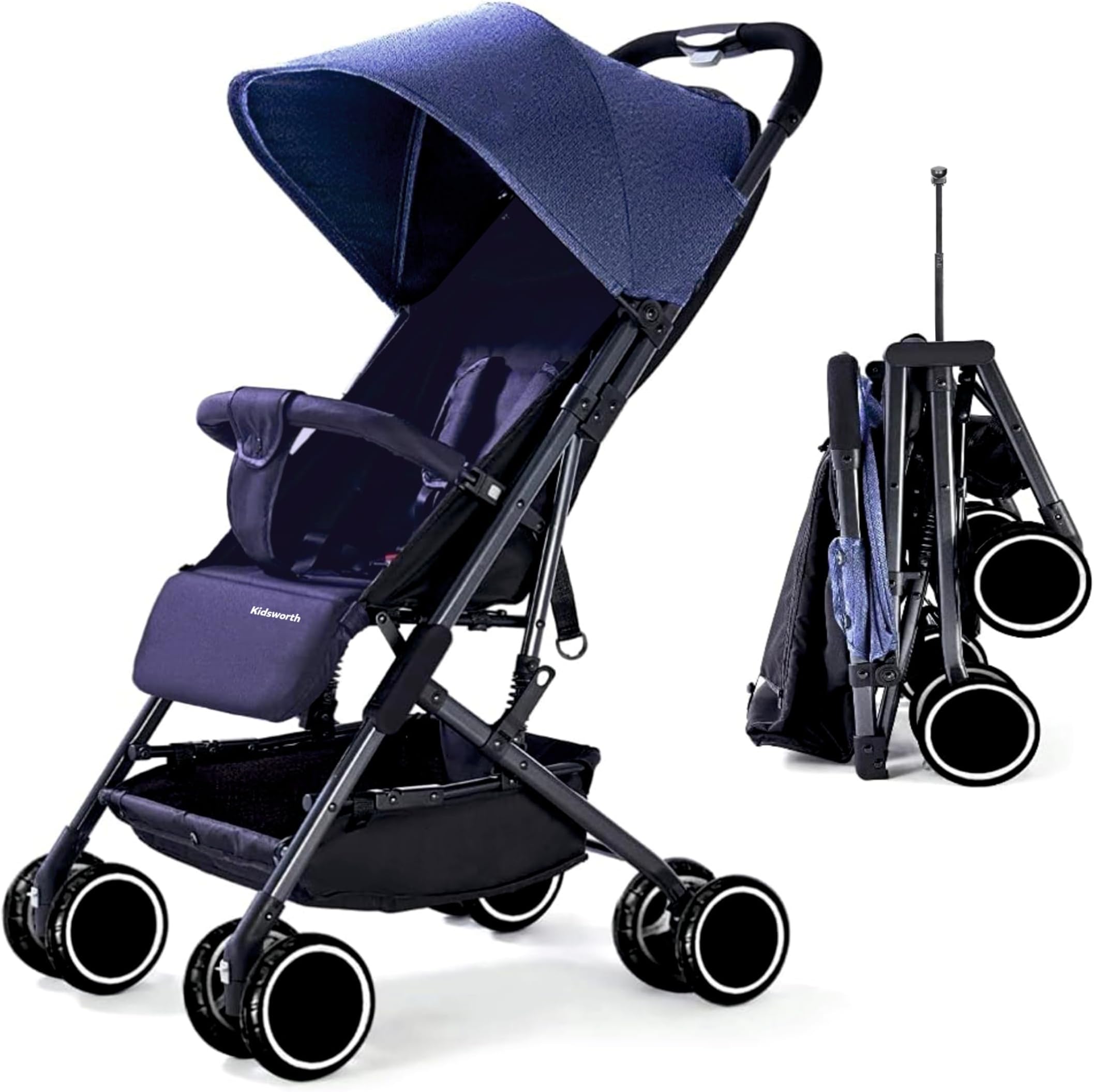 MEDITIVE Lightweight Baby Stroller, Baby Pram with Easy Folding, Fully Reclining, Sun Canopy - Easy Travel Kids Buggy Suitable from Birth to Approx. 4 Years - Blue