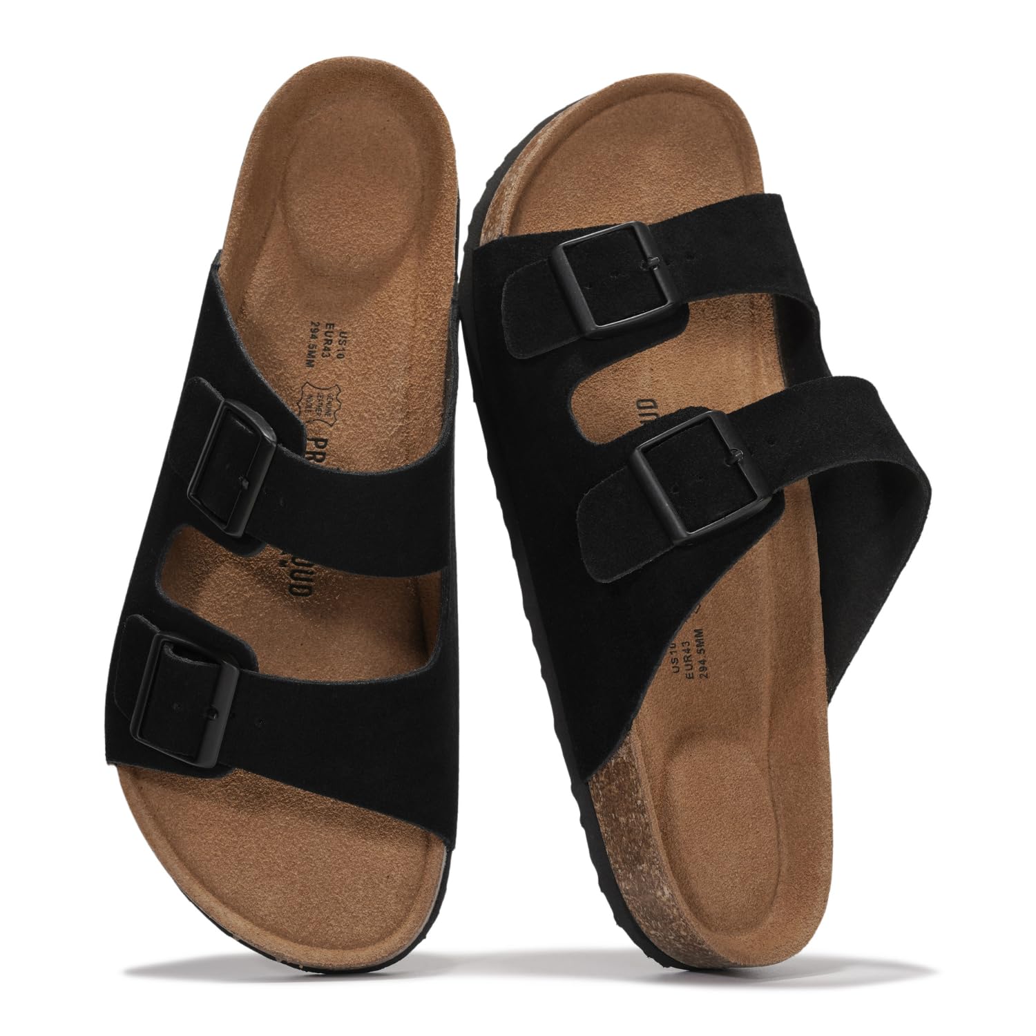 Project Cloud 100% Genuine Leather Mens Sandals - Memory Foam Insole & Cork Footbed Slides for Men Footwear - Non-Slip Summer Sandals for Men &