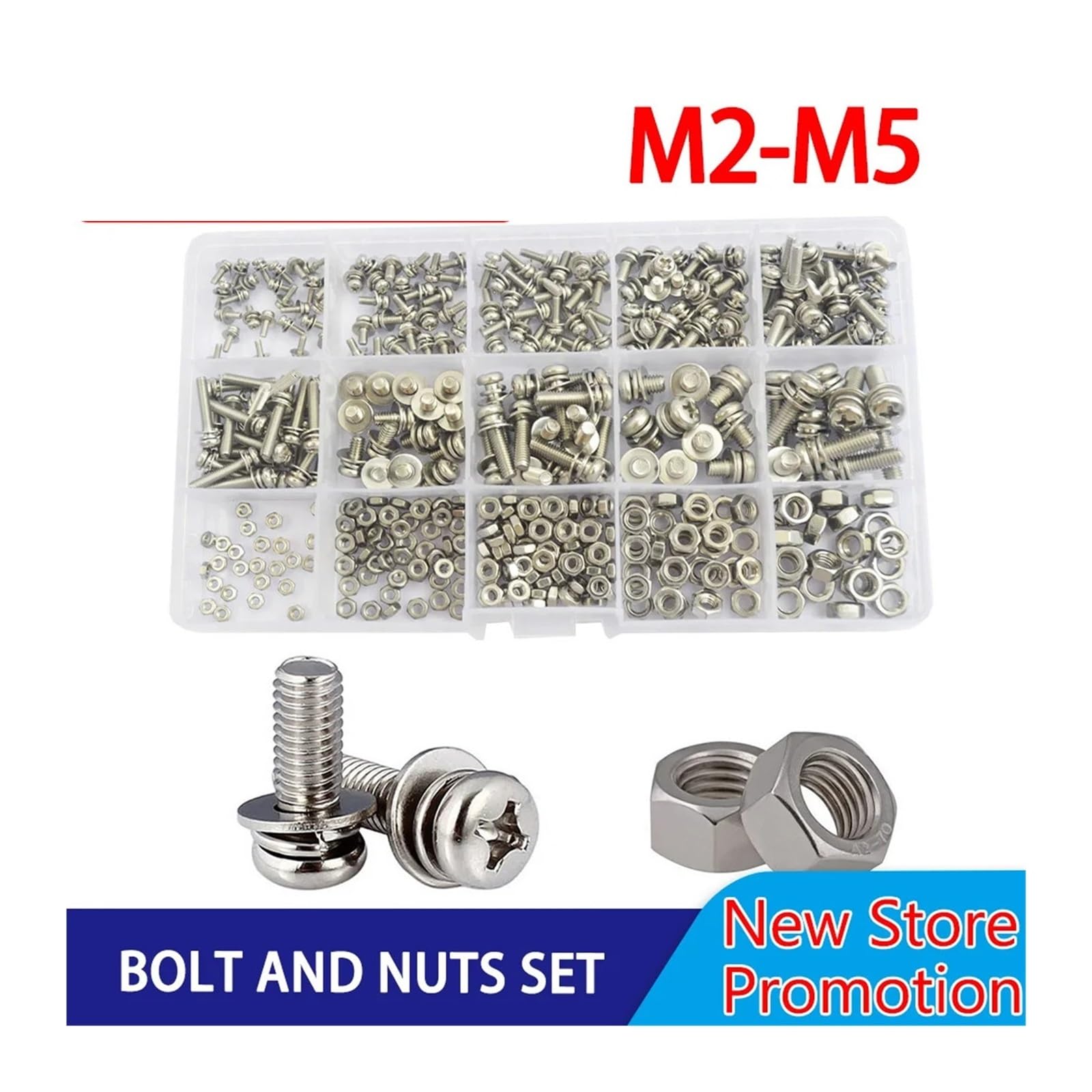 600Pcs Stainless Steel Bolts And Nuts Kit, M2 M2.5 M3 M4 M5 Pan Head