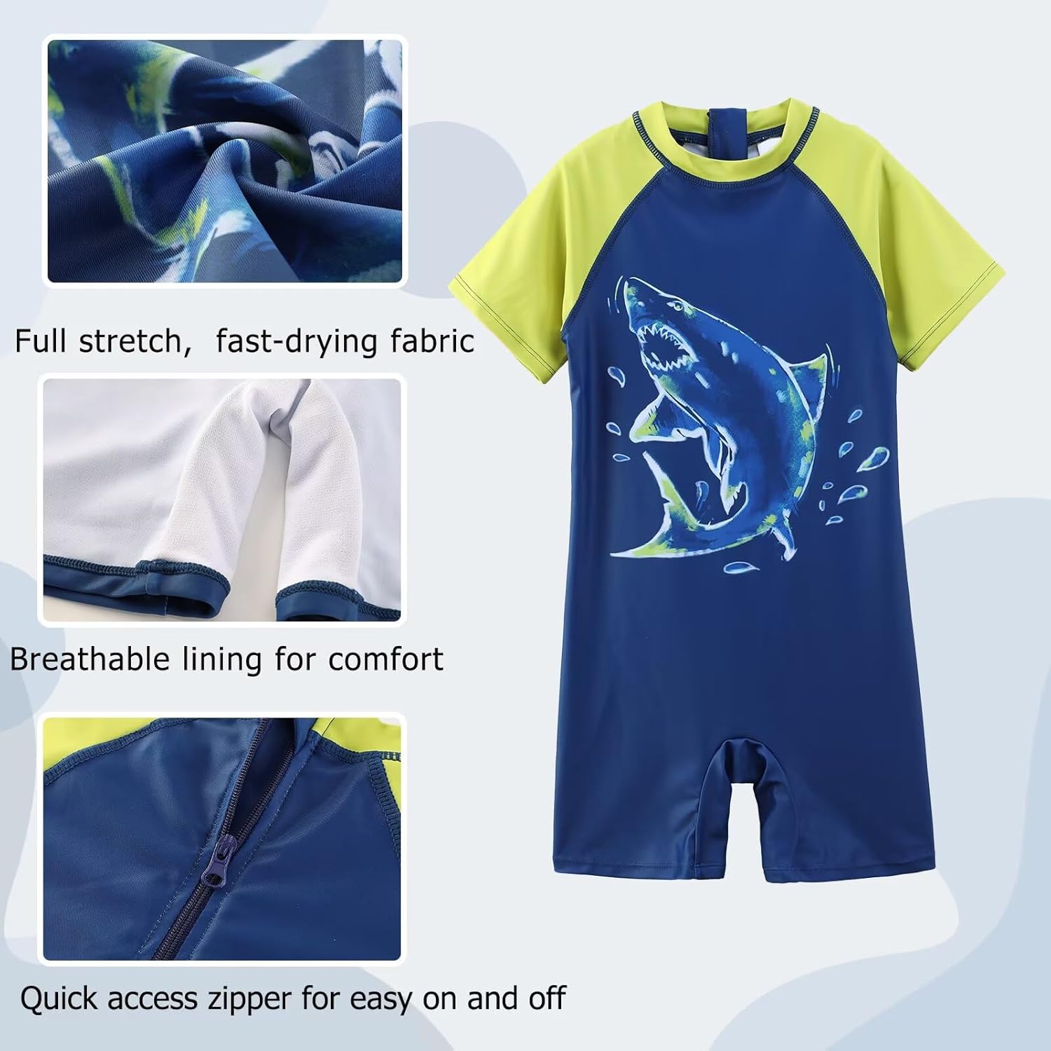 Aisyee Boys One Piece Rash Guard Swimsuits Short Sleeve Swim Shirt Bathing Suits - Image 3