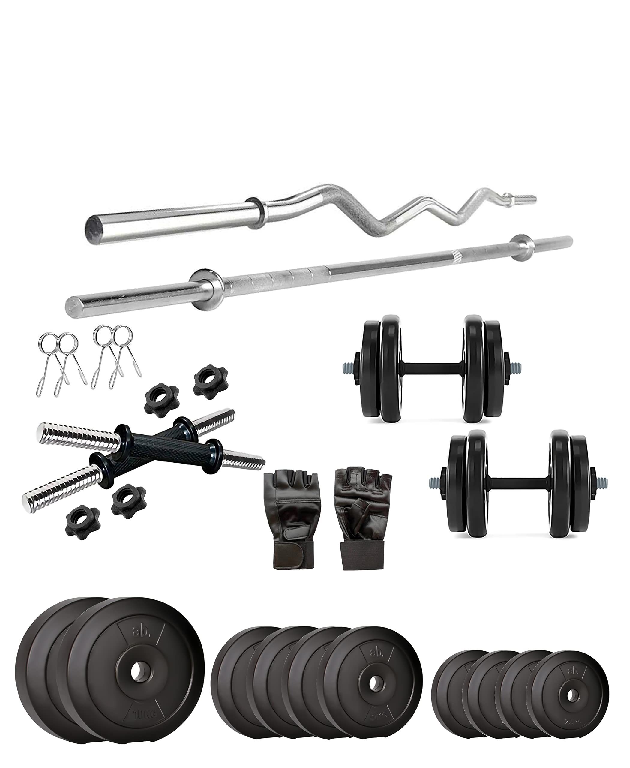 anythingbasic. PVC 50 Kg 102 Home Gym Set with One 3 Ft Curl + One 5 Ft Plain and One Pair Dumbbell Rods WOA, Black