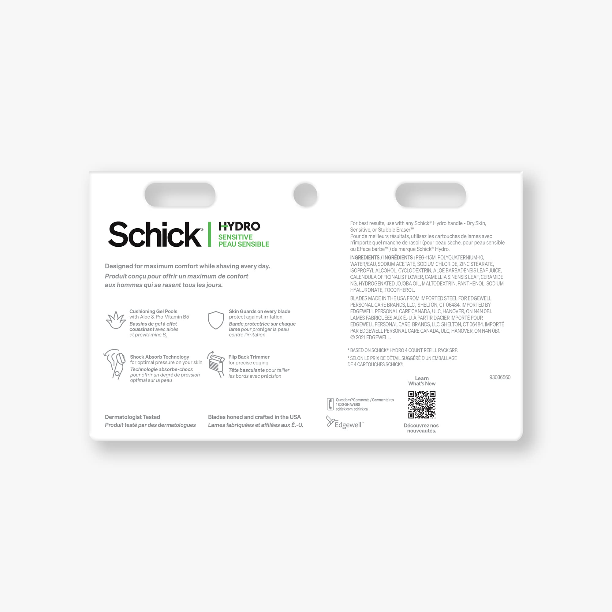 Schick Hydro Sense Sensitive - Cartuccia di ricambio per rasoio da uomo, con protezioni per la pelle, include 12 ricariche per lame di rasoio