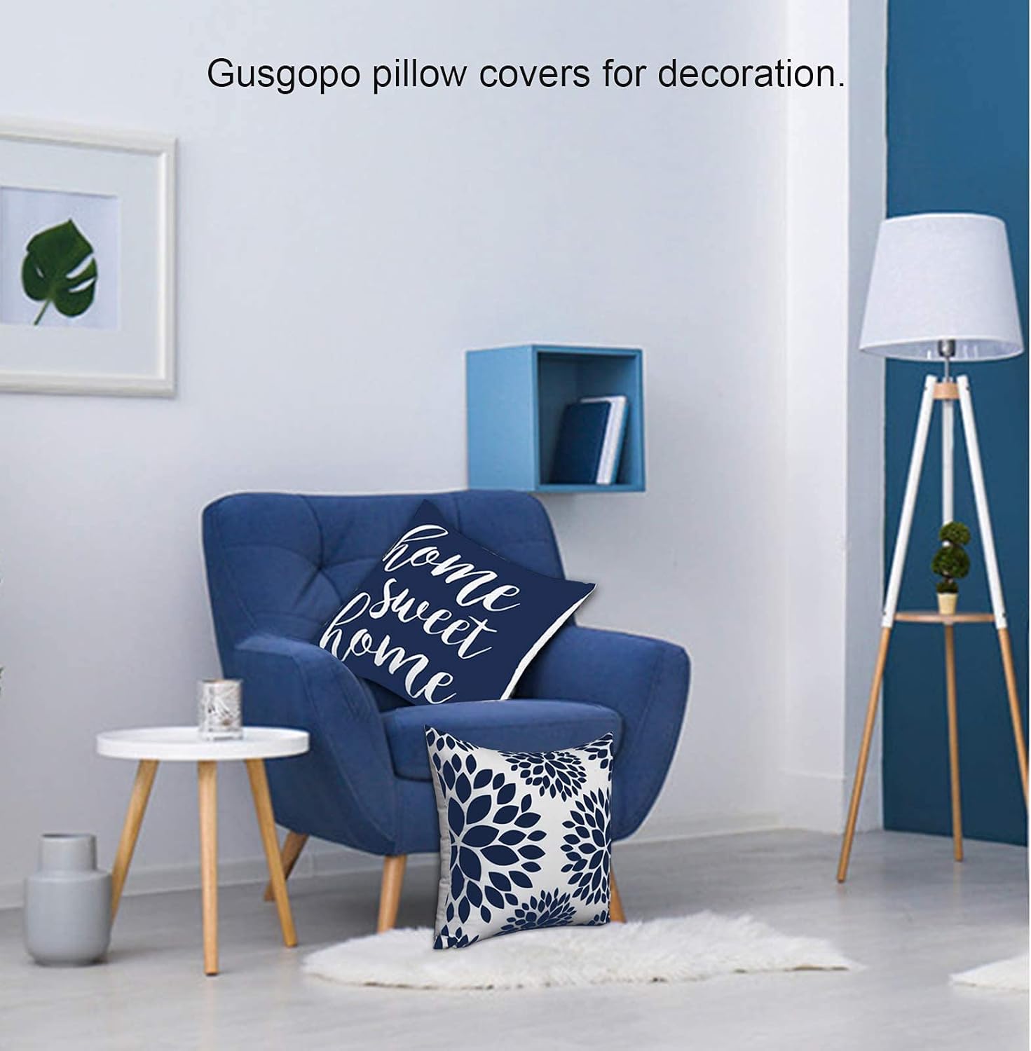 Gusgopo Throw Pillow Covers 18 x 18 Set of 4, Geometry Outdoor Square Pillow Cushion Cases, Modern Decorative Pillow Covers for Couch Sofa Bedroom Car, Blue: Home & Kitchen