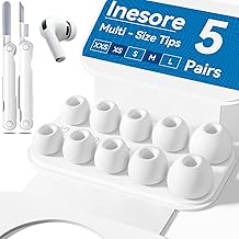 Inesore 5 Pairs Replacement Ear Tips for AirPods Pro 3 (2025) with Portable Storage Box & Cleaner Pen,Built-in dust Guard Screen Silicone Ear Tips 5 Sizes (XXS/XS/S/M/L)-White