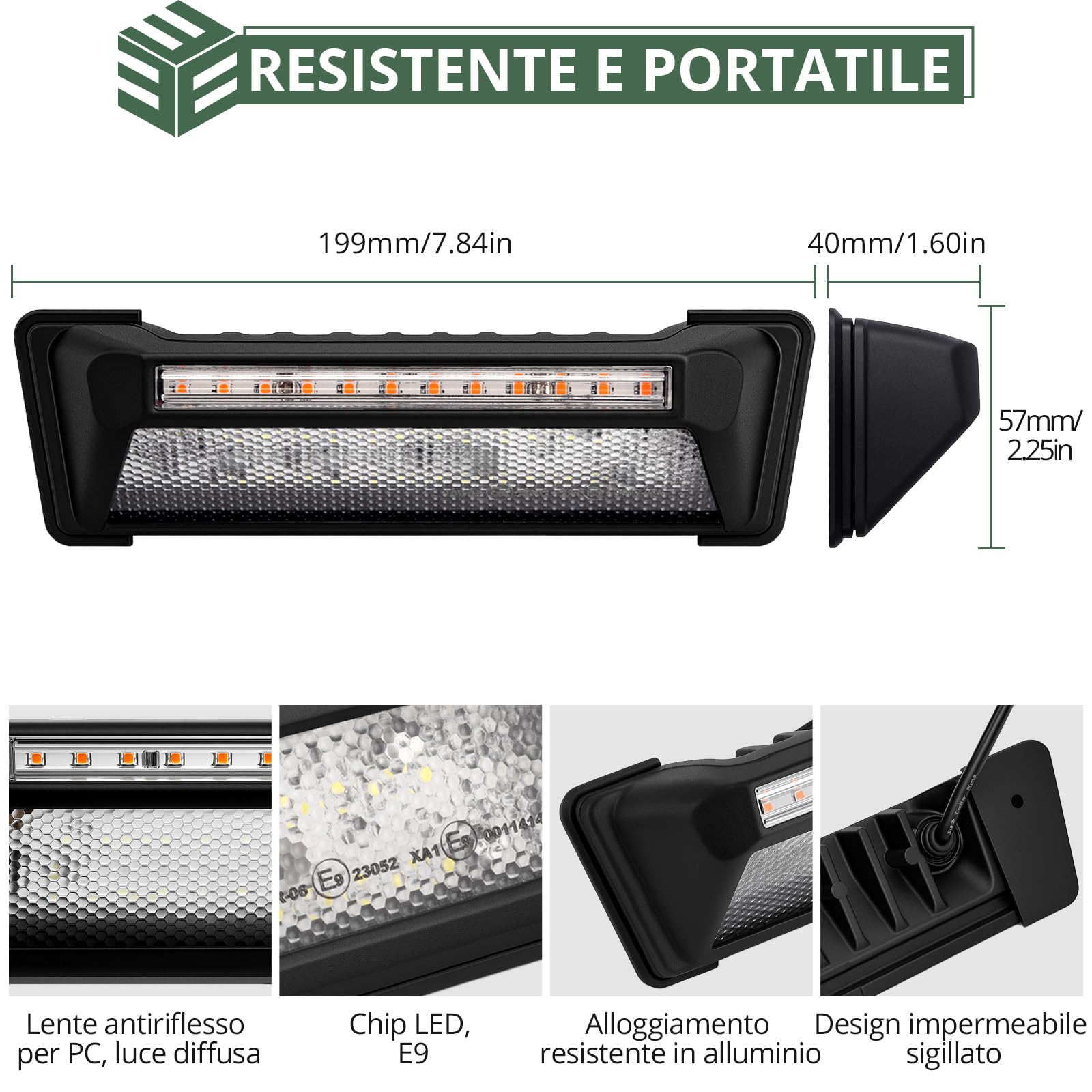 EYPINS Luce Esterna per Camper 40 LED 60W 6000LM 10-48V IP65 Impermeabile con 6 Modalità di Lampeggiamento per Roulotte Caravan Furgone,Conforme E9