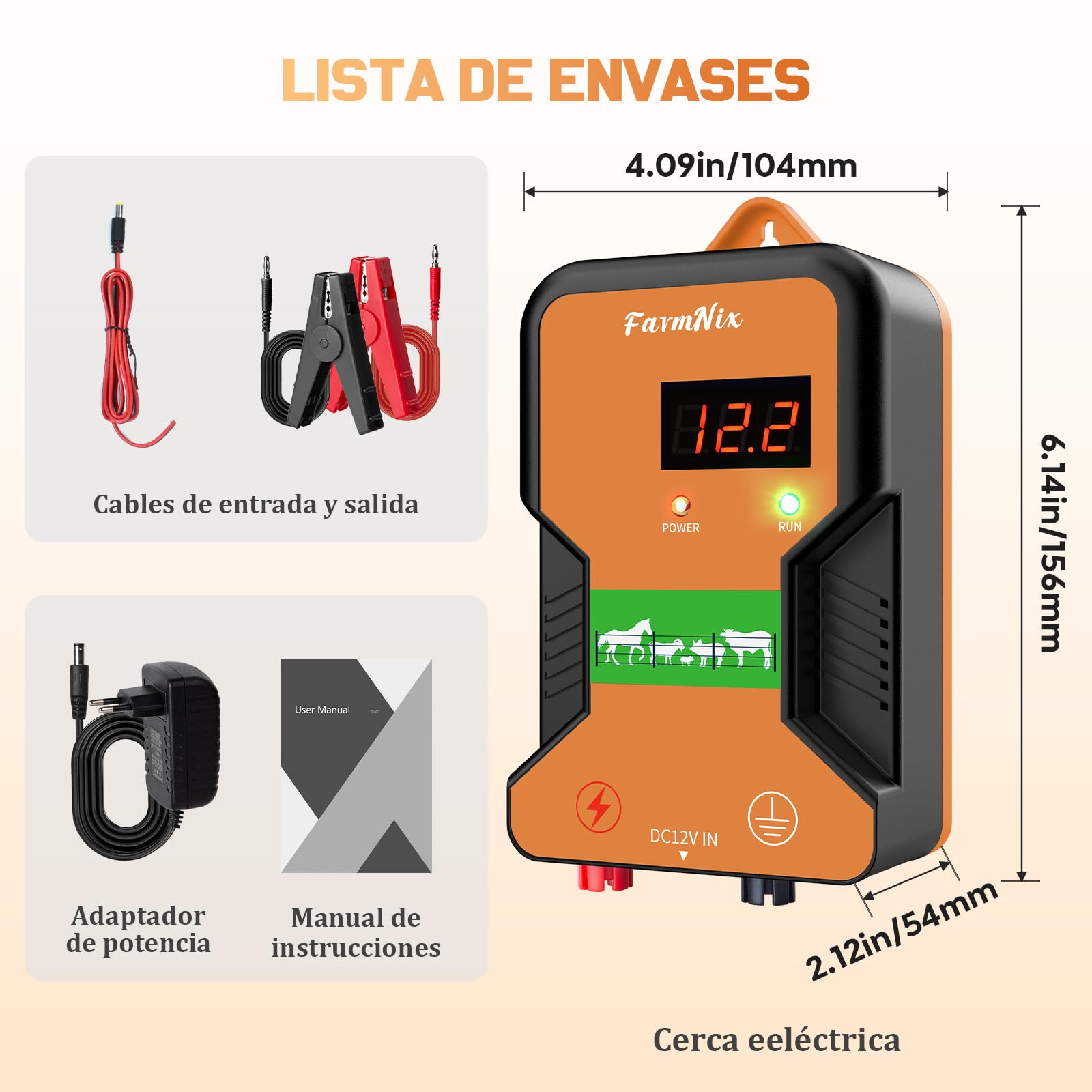 15KM Pastor Electrico con pantalla LED,2J Cerca eléctrica Controlador para caballos,220V Cerca eléctrica Pastor para Cría de animales pastores, para Granja Pastar Jardín (Naranja)