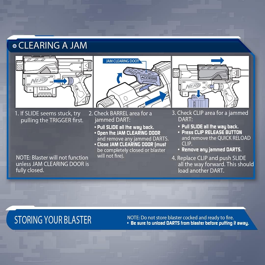 Diagram showing how to clear a dart jam