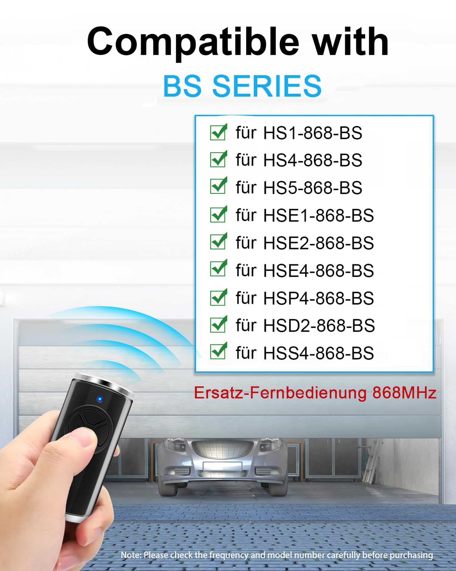 868MHz Télécommande pour HSE4 BS,4 Canaux Télécommande de rechange,Bip Portail Porte De Garage Compatible avec HSM4 HSE2 HS1 HS4 HSZ1(2PCS)