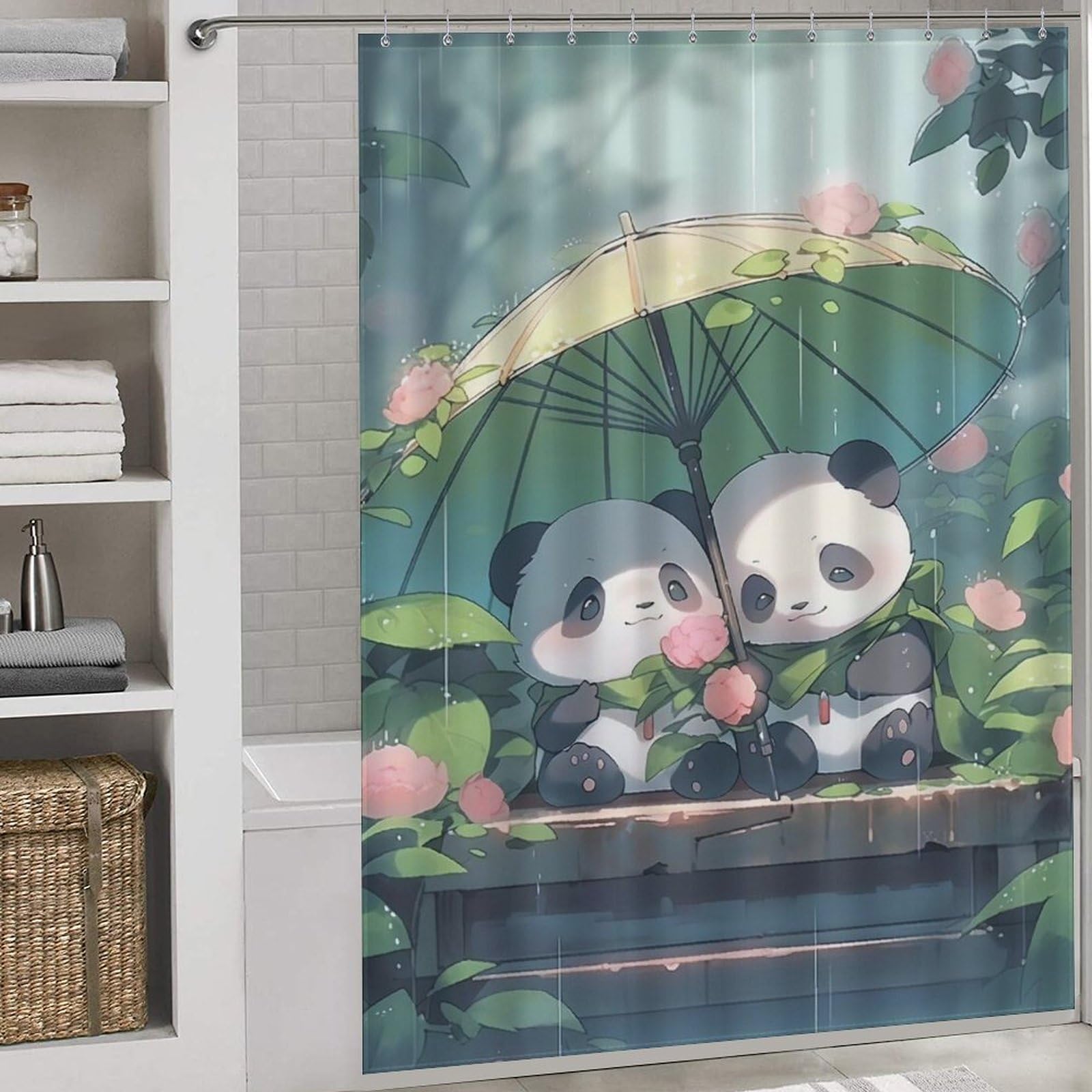Rideau de douche panda 168x183cm rideaux de bain tissu étanche