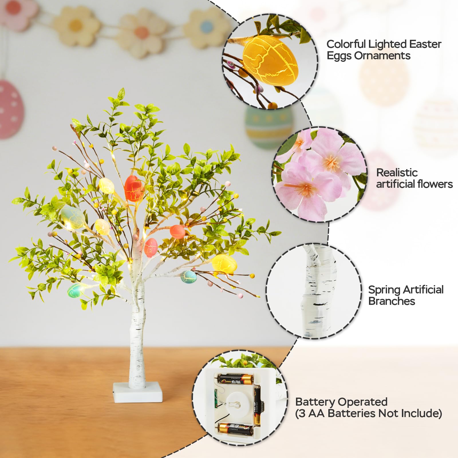 Set di decorazioni pasquali, albero di uova di Pasqua da 68,6 cm con luci a LED, perfetto per decorazioni primaverili e pasquali, può essere utilizzato come albero artificiale illuminato in stile