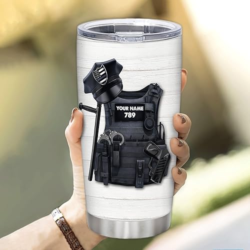 Miniatura 10 de Hyturtle Regalos de oficial de policía, vaso personalizado de línea azul delgada con bandera de EE. UU., Academia de policía, regalos de graduación