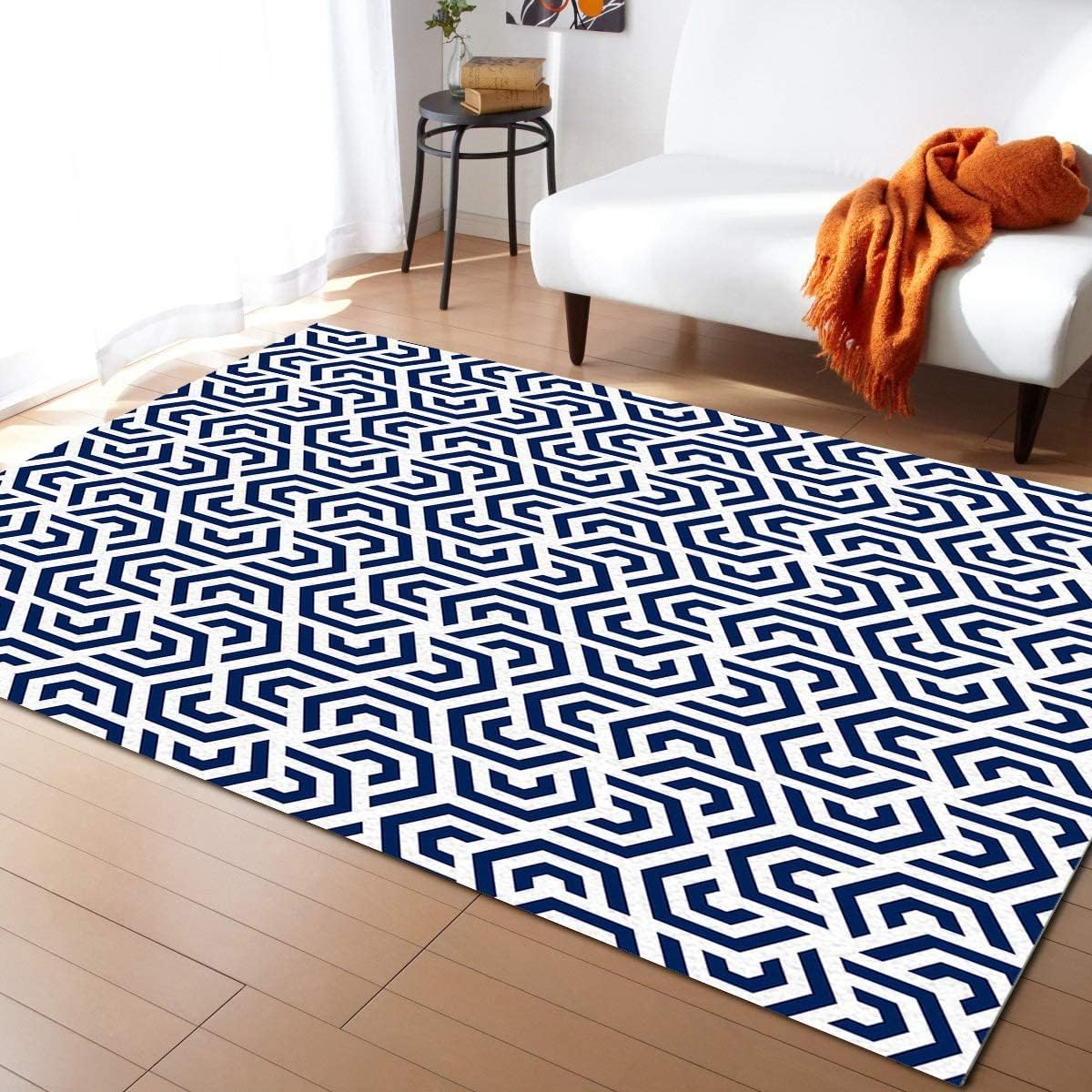 Tapis antidérapant bleu moderne 1.5x2.1m géométrique pour chambre
