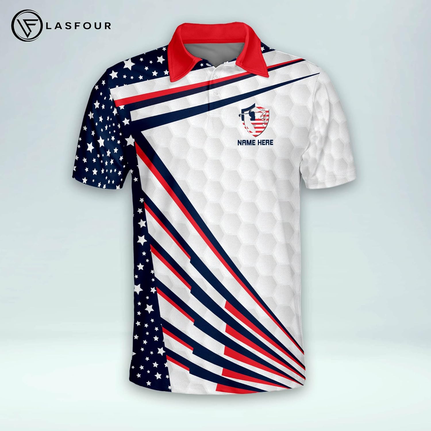 LASFOUR Personalized Funny Golf Shirts for Men, American Flag Men's Golf Shirts Short Sleeve, Patriotic Golf Shirts for Men